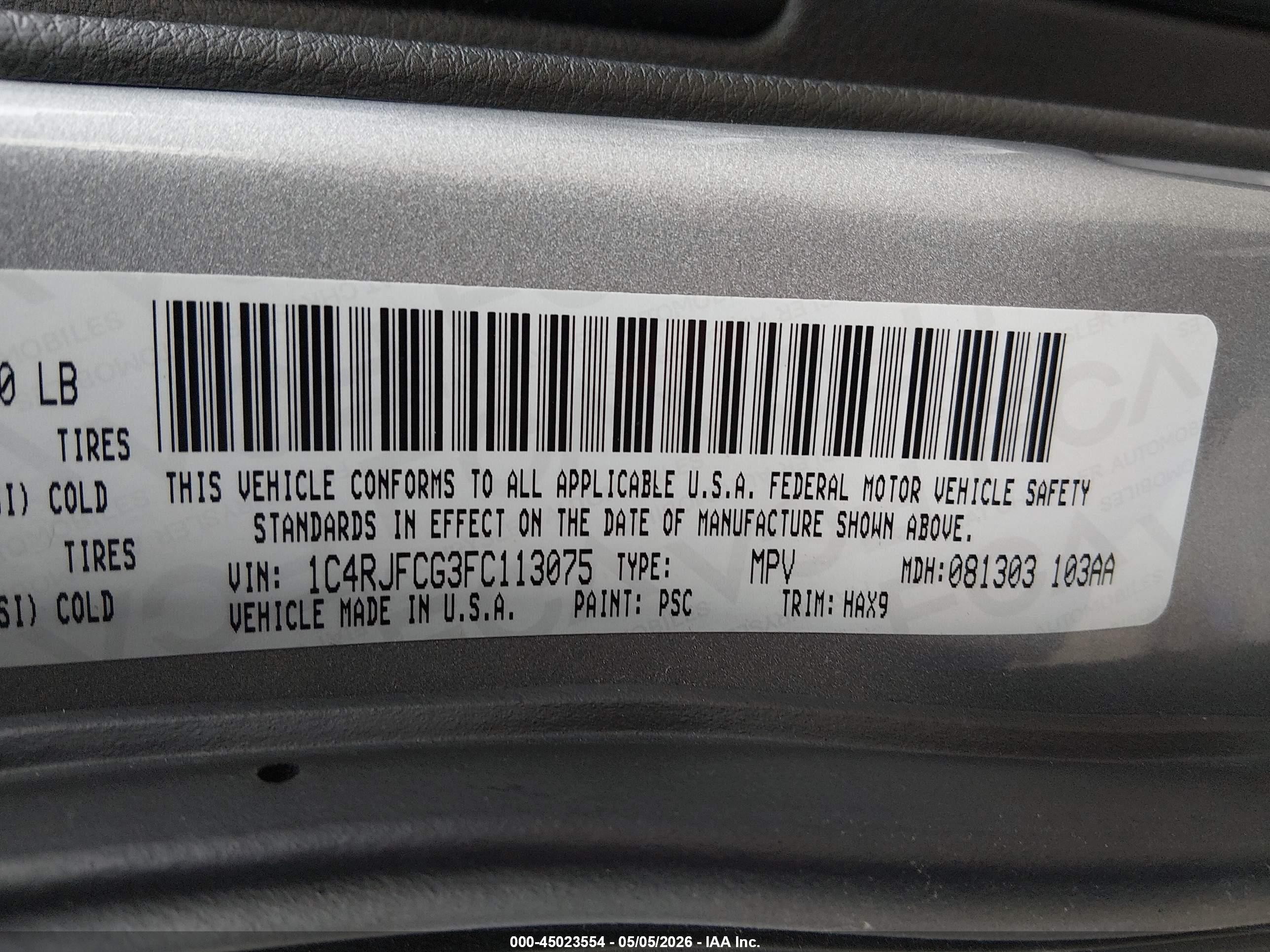 2015 Jeep Grand Cherokee High Altitude Серый vin: 1C4RJFCG3FC113075
