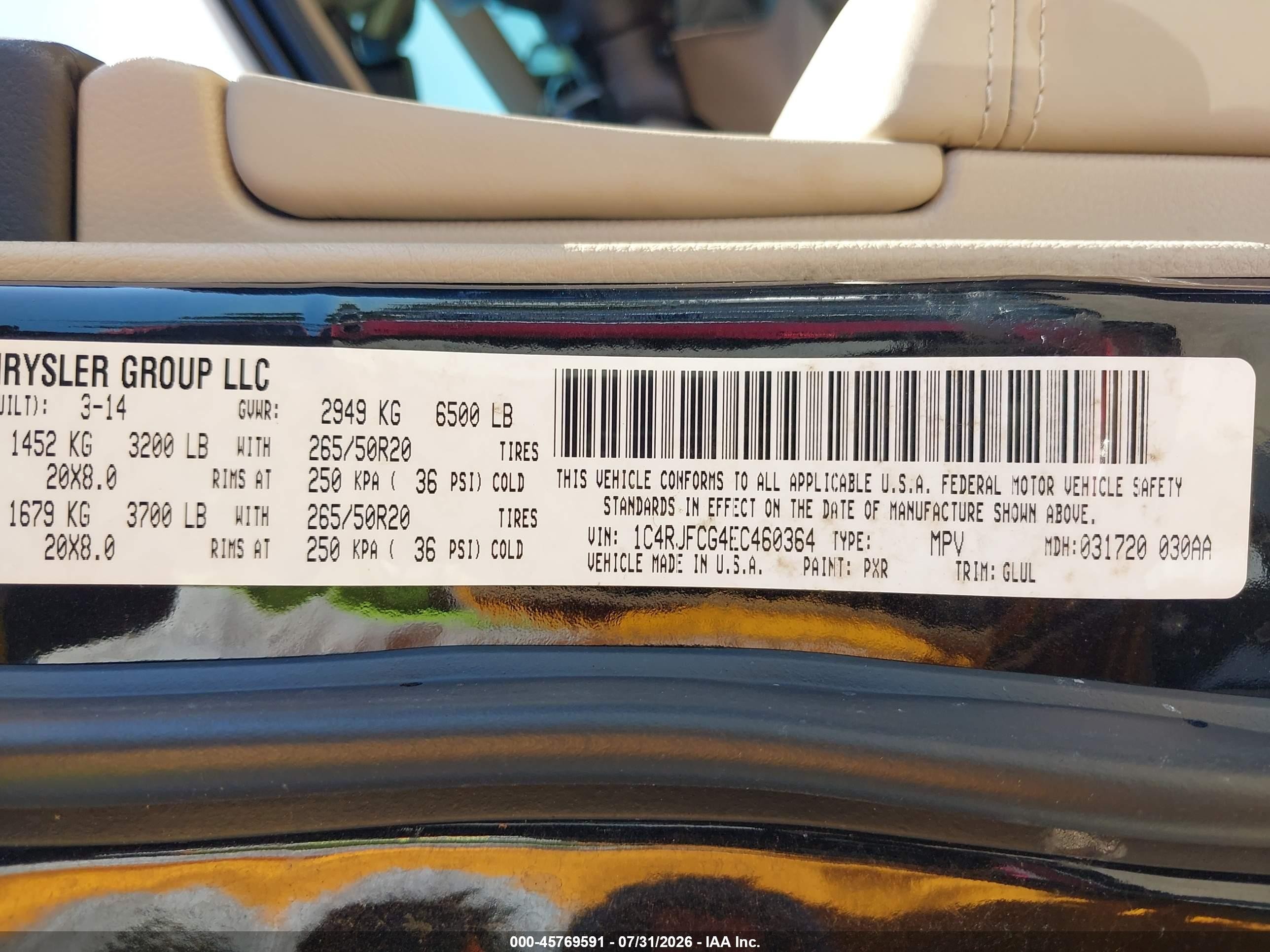 2014 Jeep Grand Cherokee Overland Black vin: 1C4RJFCG4EC460364