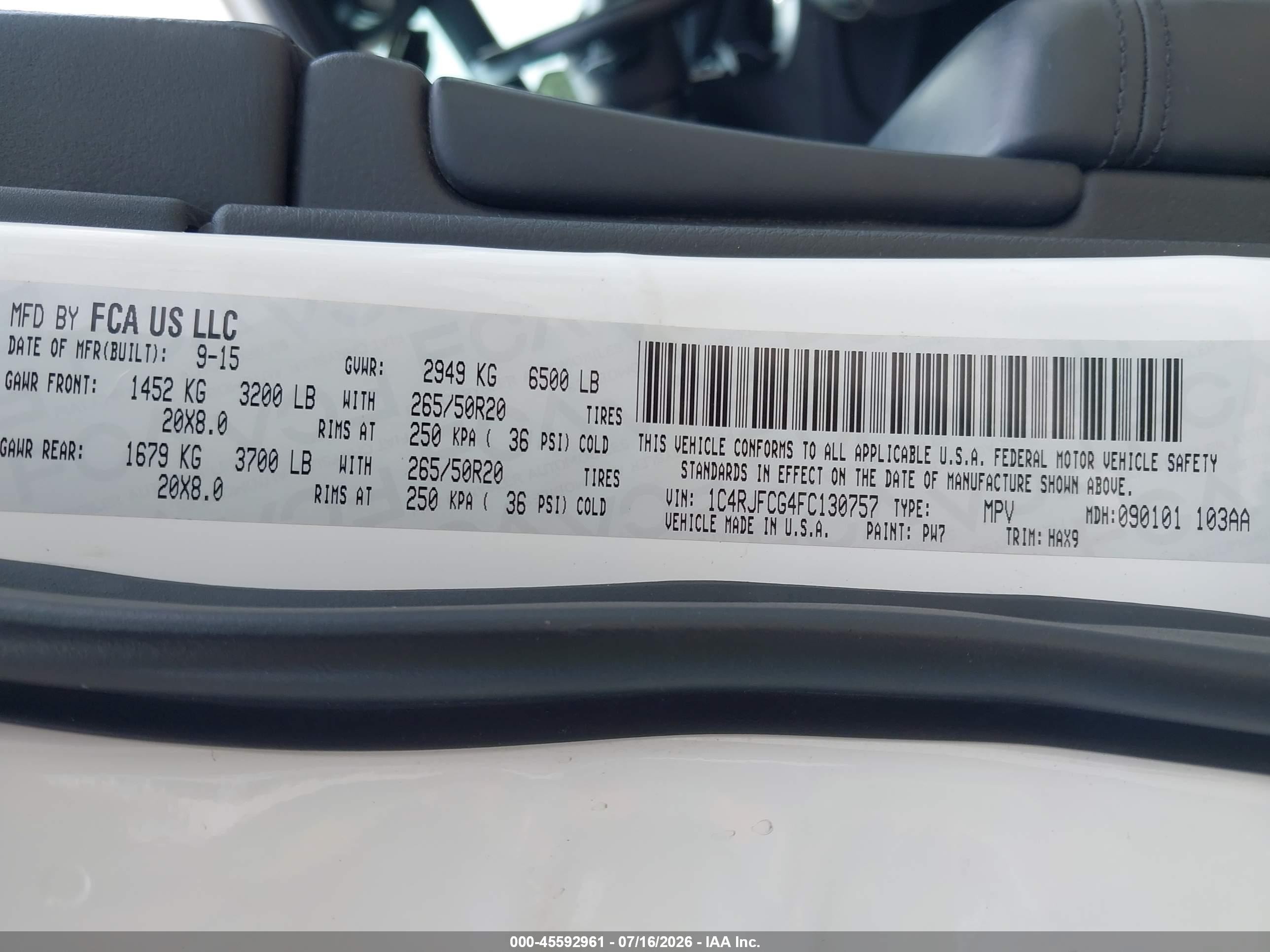 2015 Jeep Grand Cherokee High Altitude Белый vin: 1C4RJFCG4FC130757