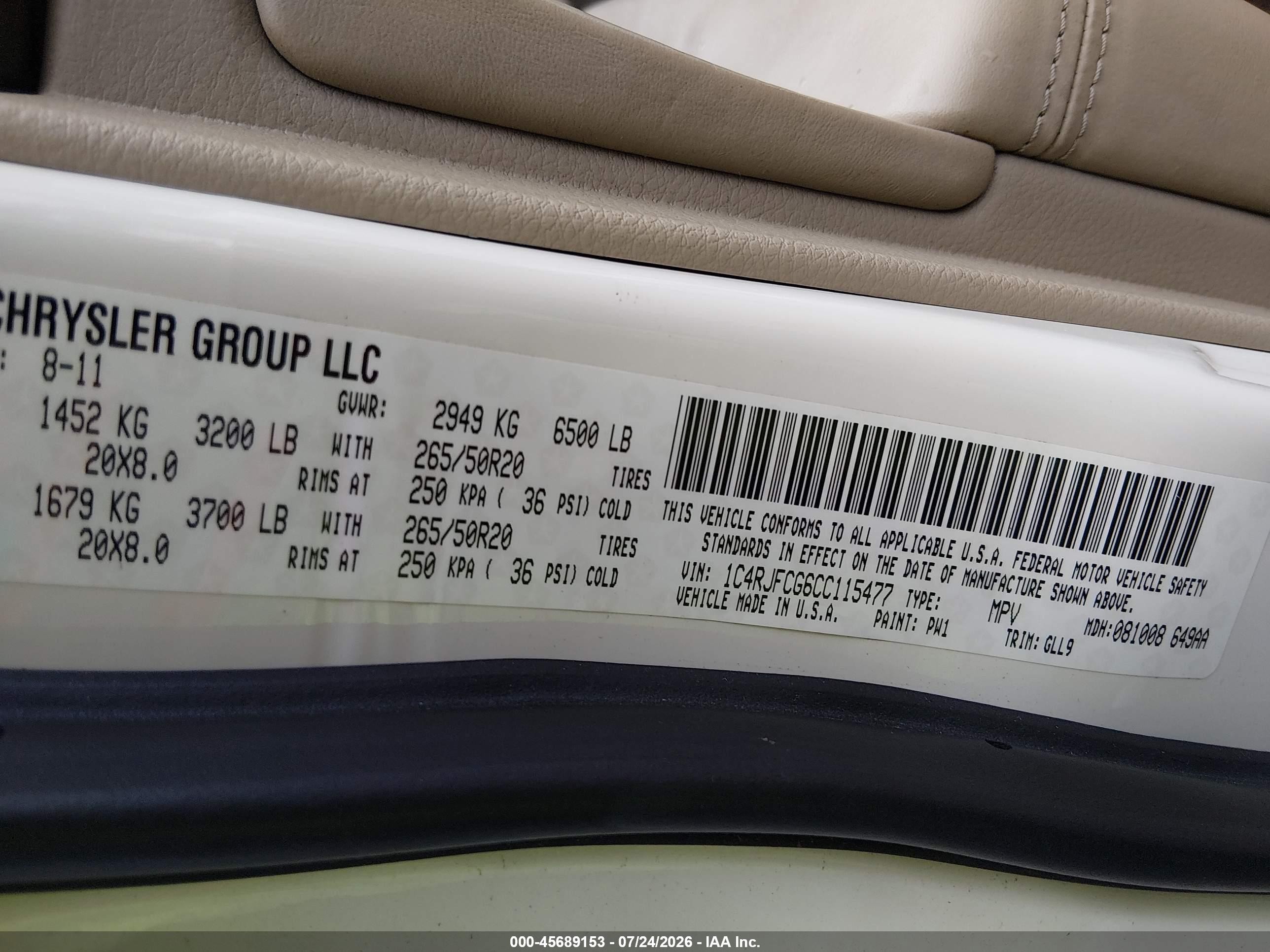 2012 Jeep Grand Cherokee Overland White vin: 1C4RJFCG6CC115477