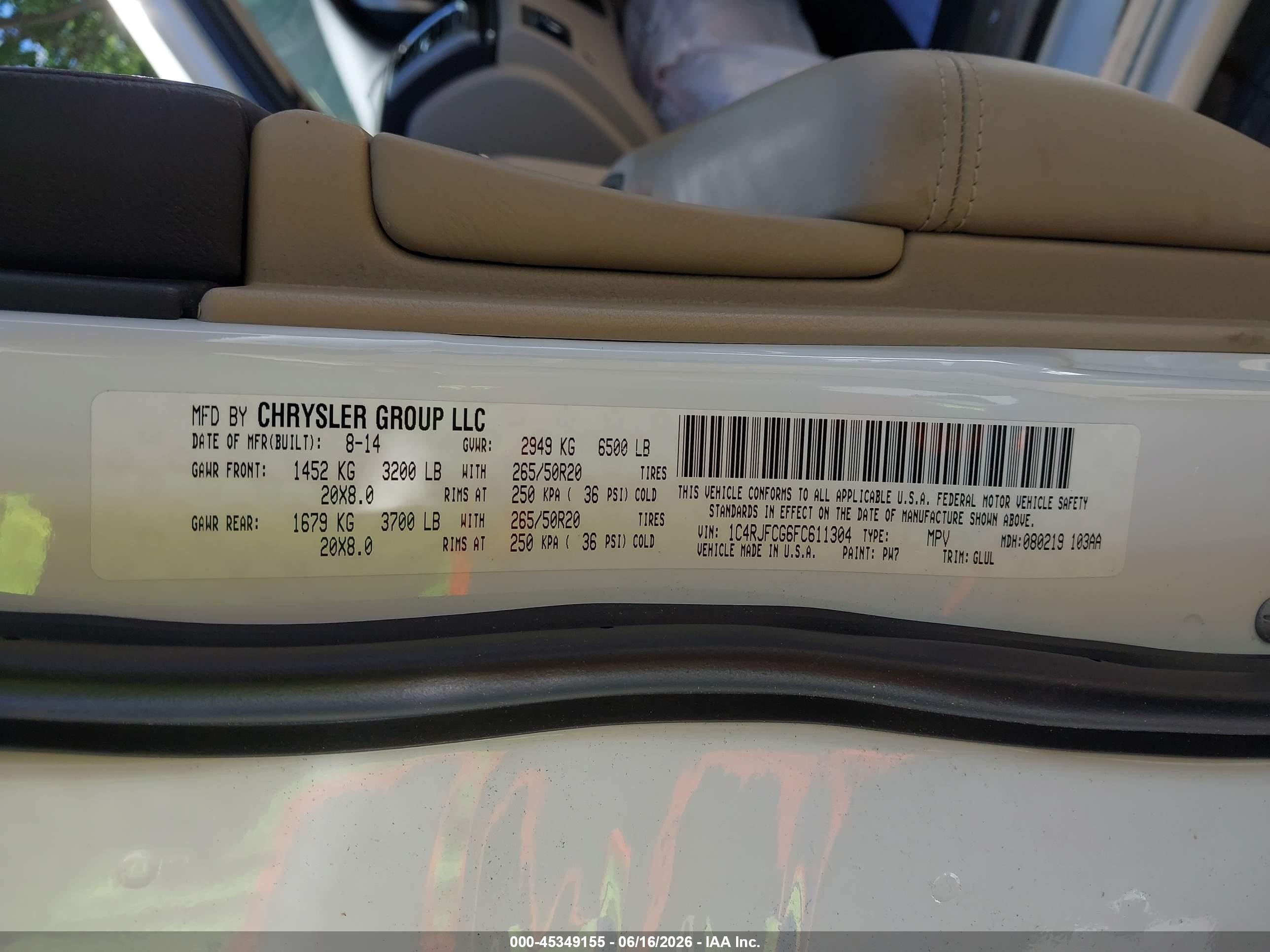 2015 Jeep Grand Cherokee Overland White vin: 1C4RJFCG6FC611304