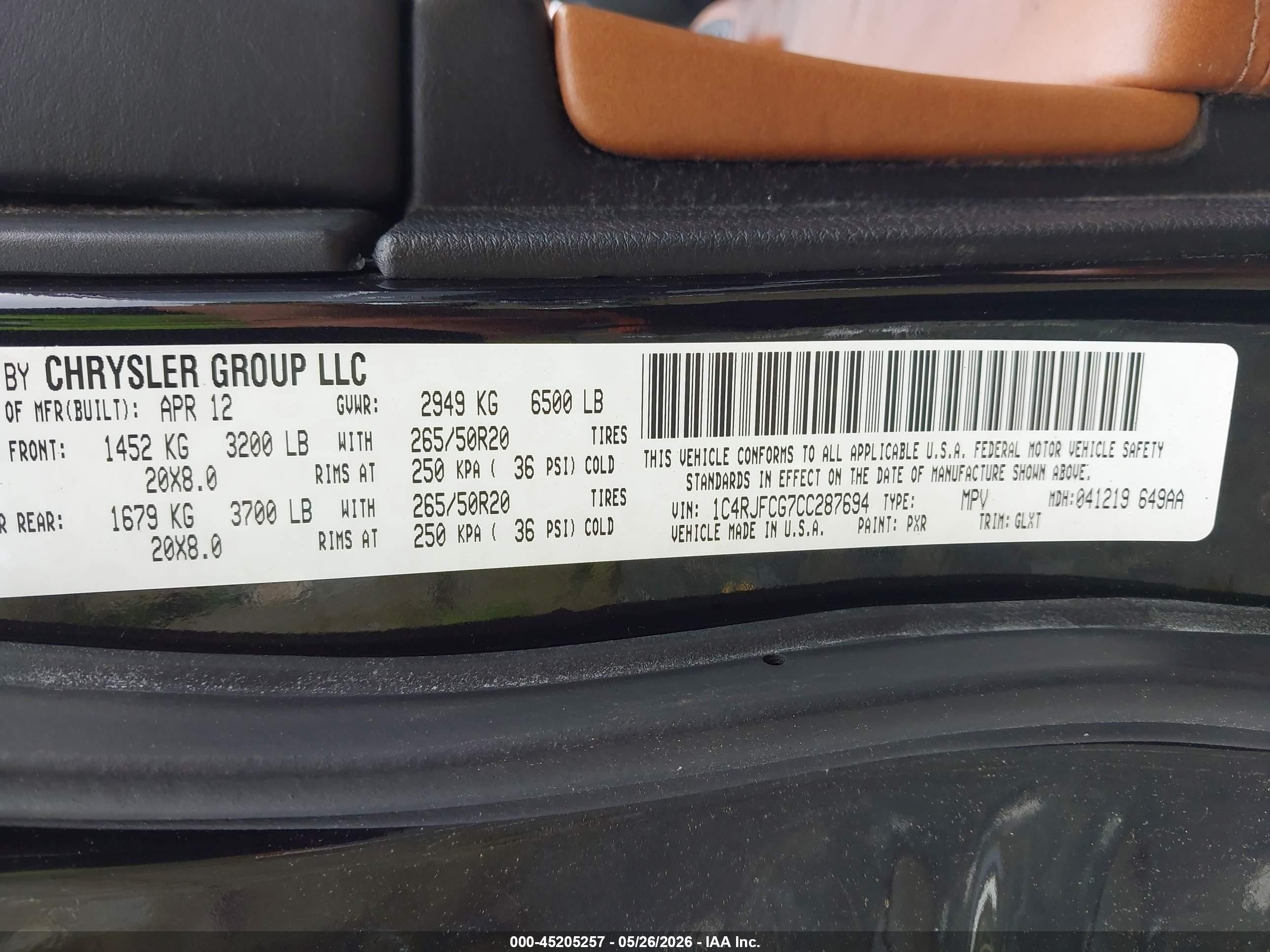 2012 Jeep Grand Cherokee Overland Черный vin: 1C4RJFCG7CC287694