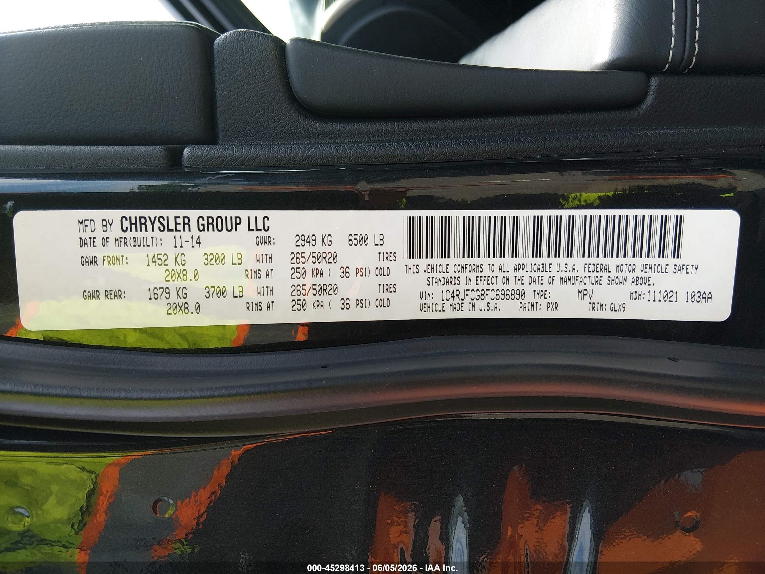 2015 Jeep Grand Cherokee Overland Black vin: 1C4RJFCG8FC696890