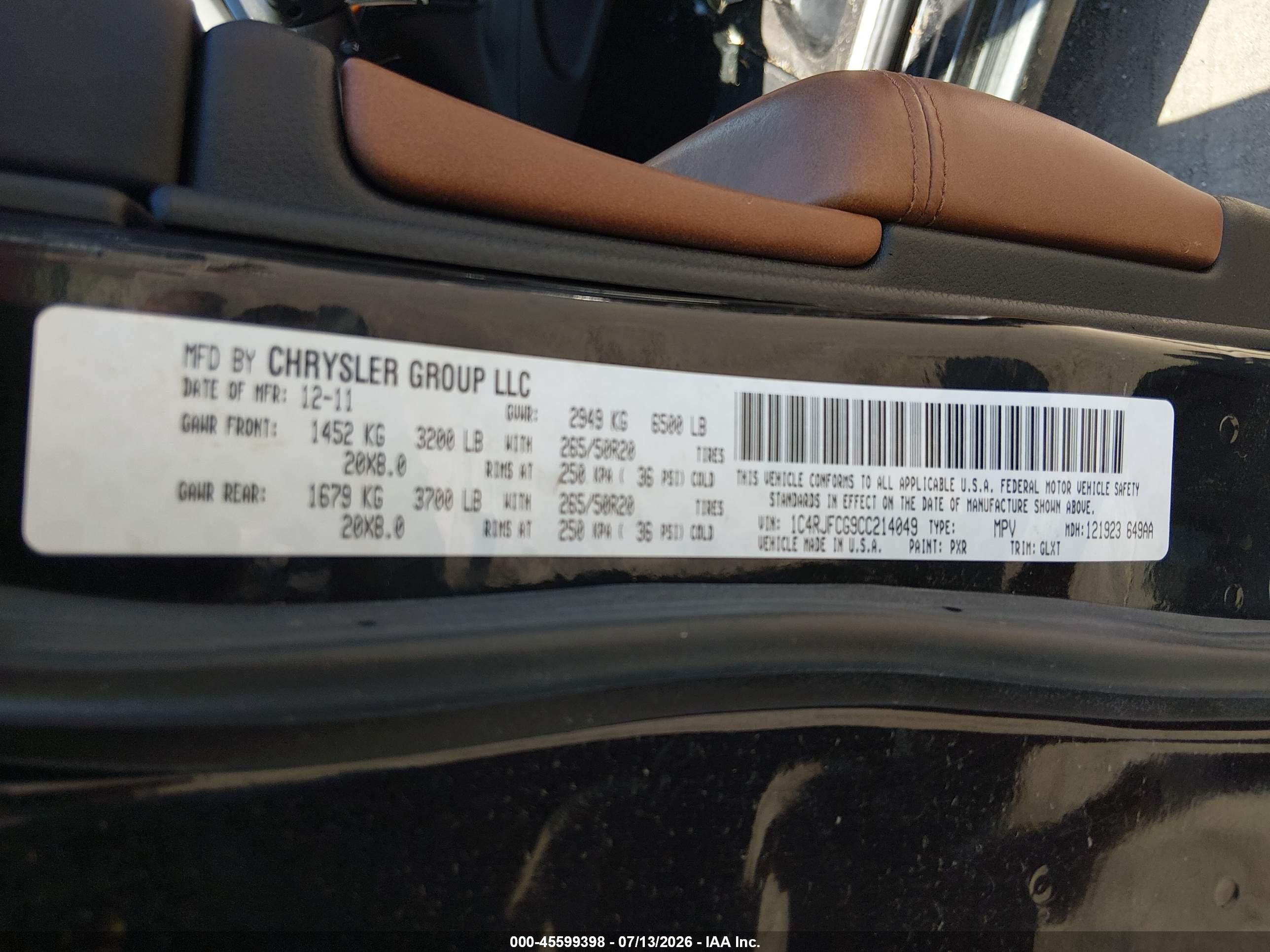 2012 Jeep Grand Cherokee Overland Черный vin: 1C4RJFCG9CC214049