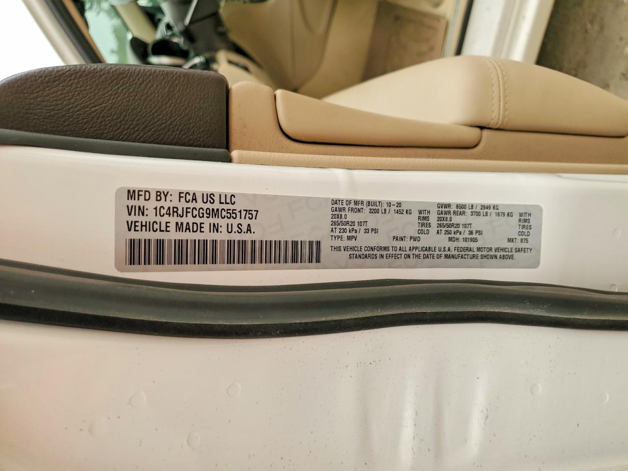 2021 Jeep Grand Cherokee Overland White vin: 1C4RJFCG9MC551757