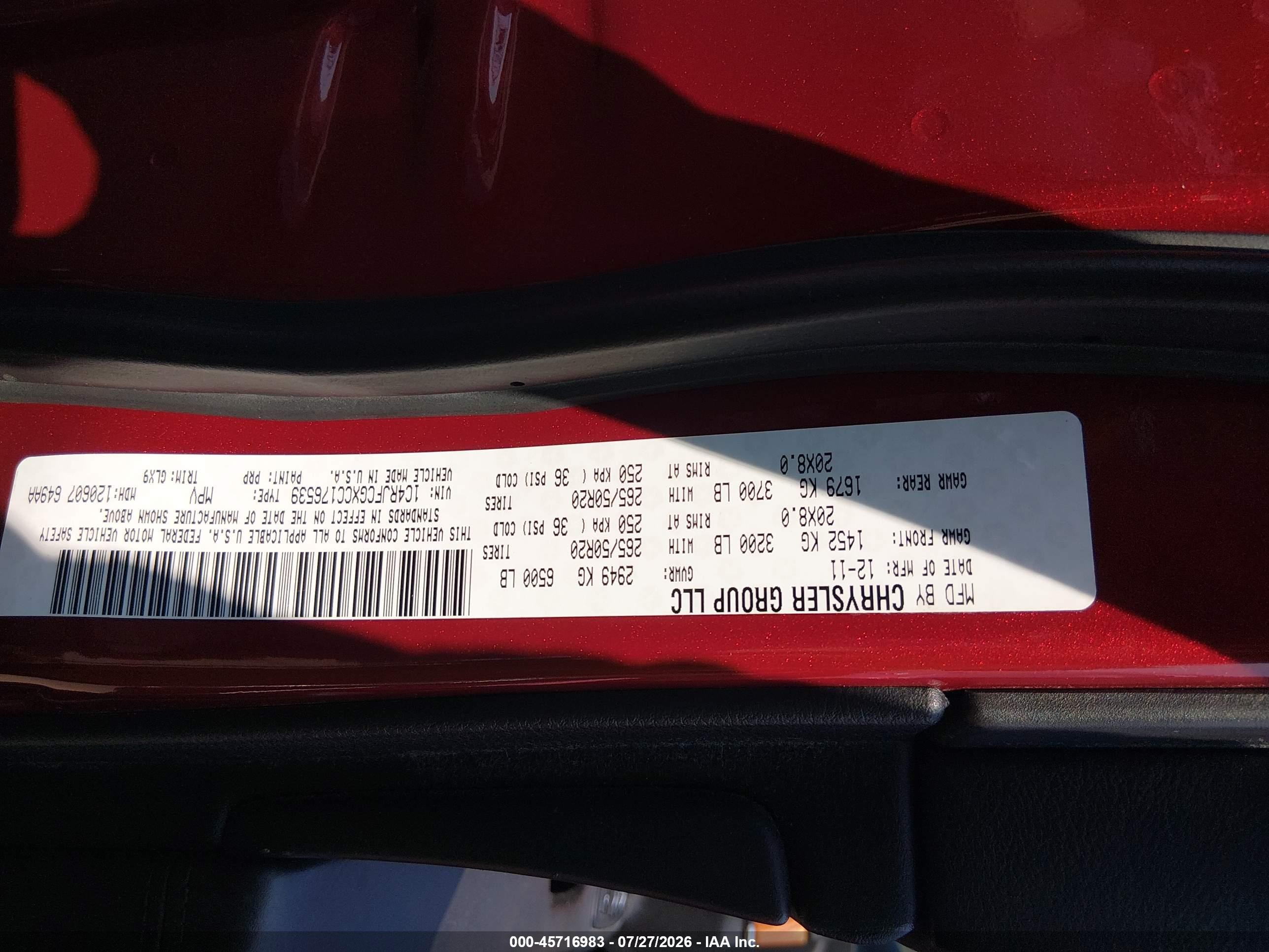 2012 Jeep Grand Cherokee Overland Burgundy vin: 1C4RJFCGXCC176539