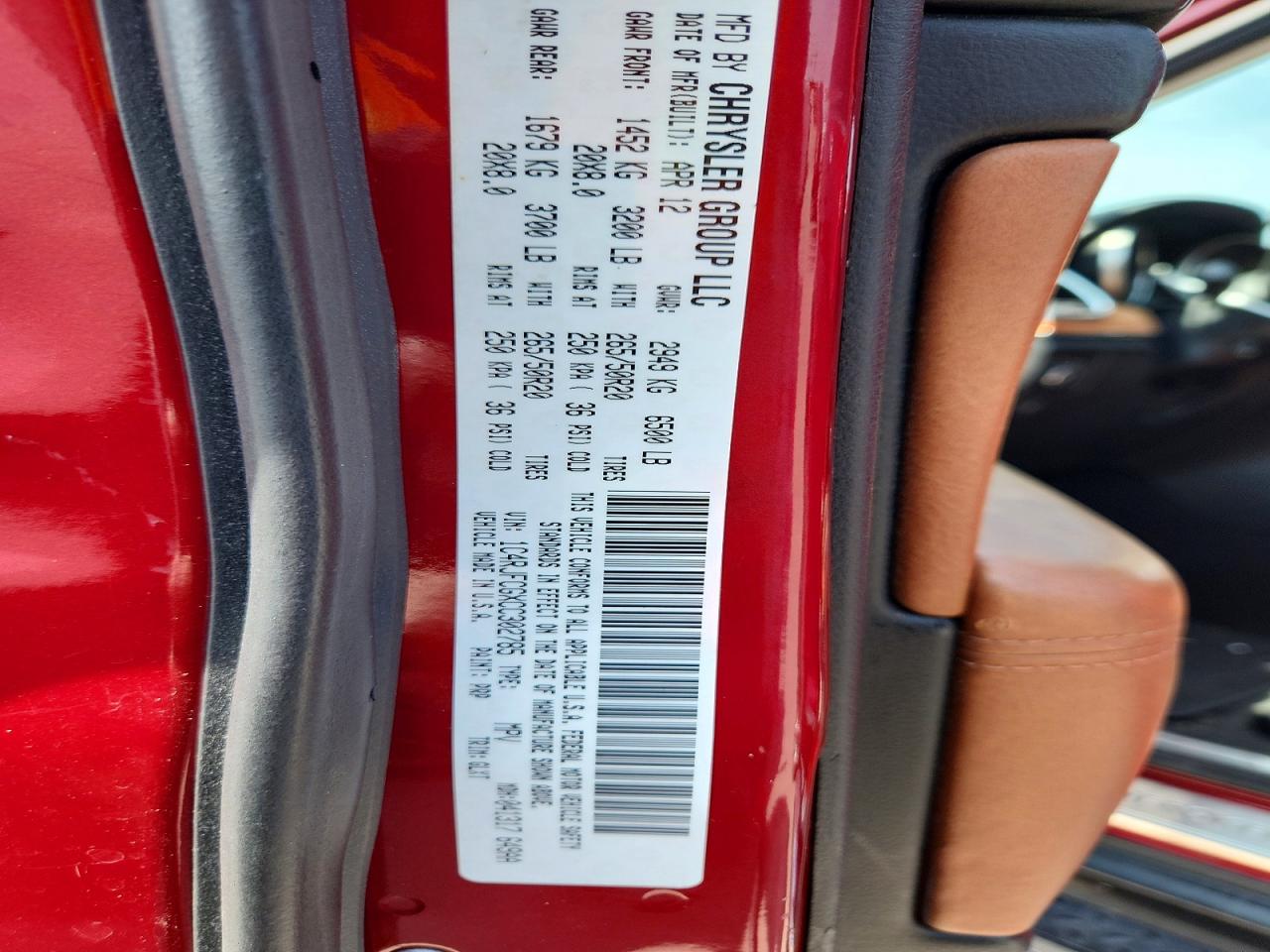 2012 Jeep Grand Cherokee Overland Red vin: 1C4RJFCGXCC302785