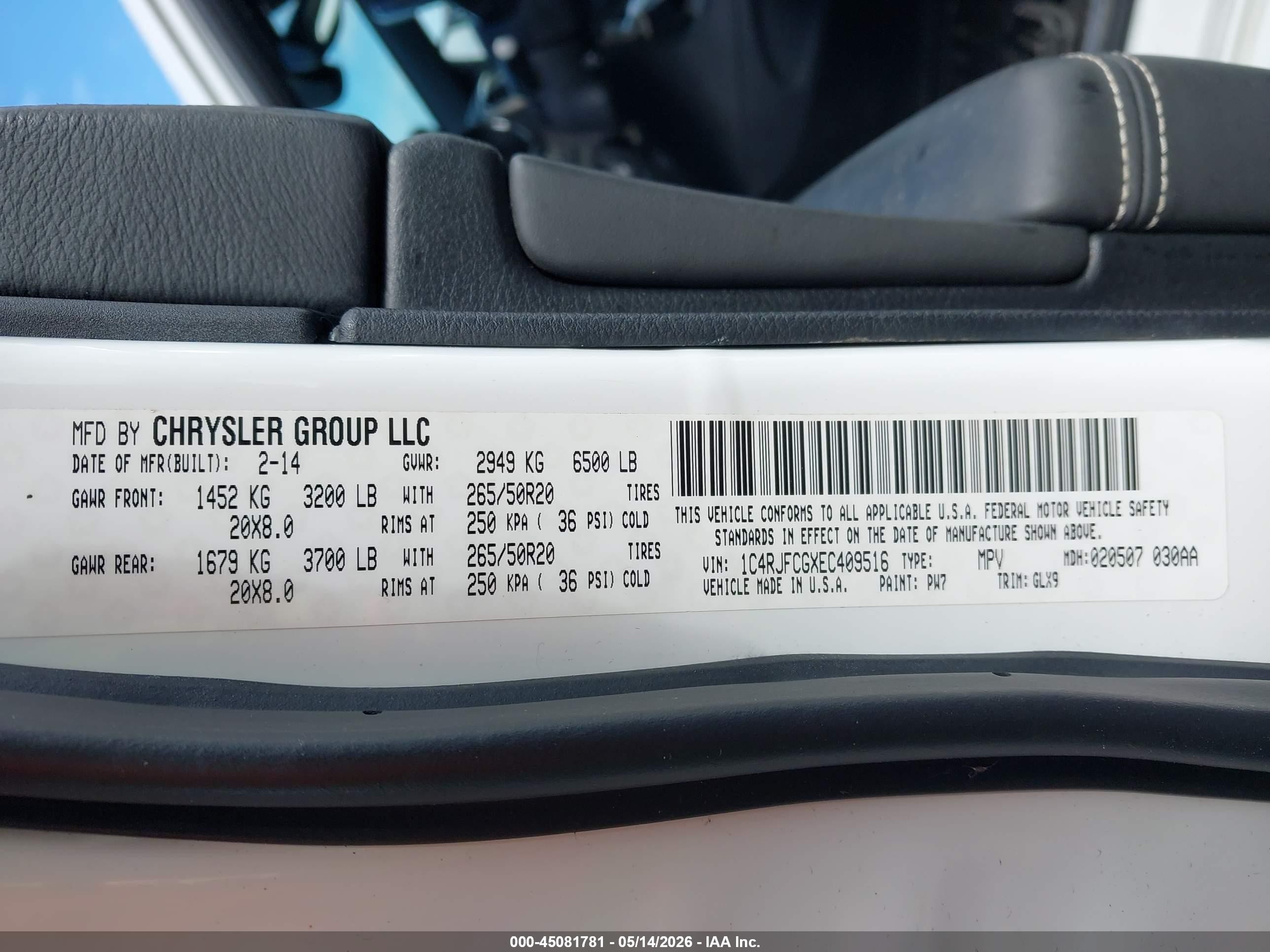 2014 Jeep Grand Cherokee Overland White vin: 1C4RJFCGXEC409516