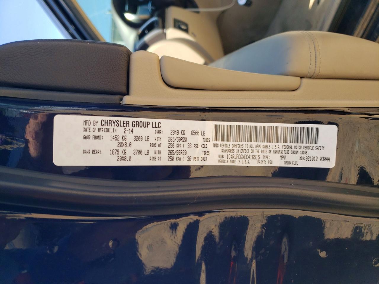 2014 Jeep Grand Cherokee Overland Blue vin: 1C4RJFCGXEC416515