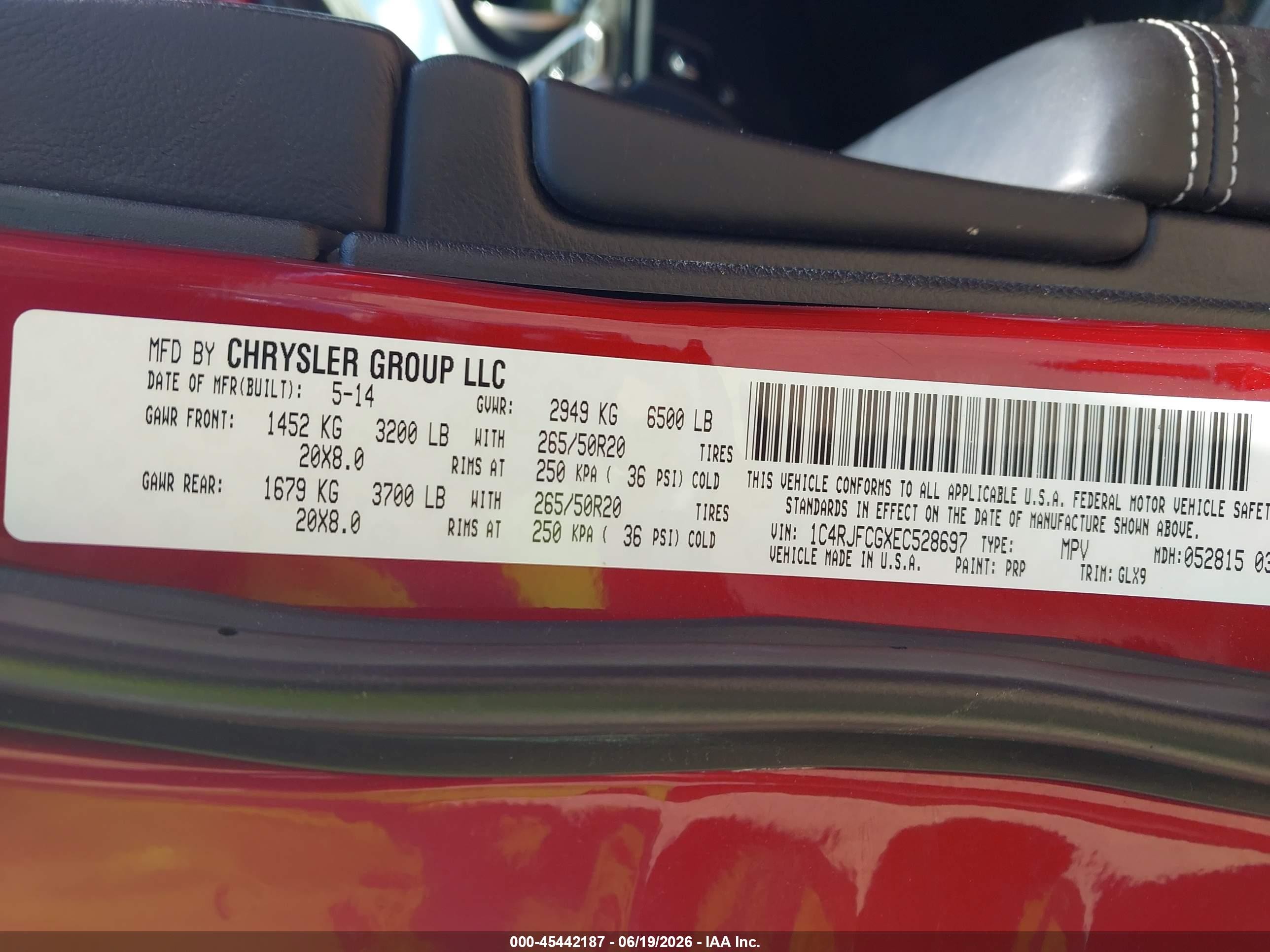 2014 Jeep Grand Cherokee Overland Red vin: 1C4RJFCGXEC528697