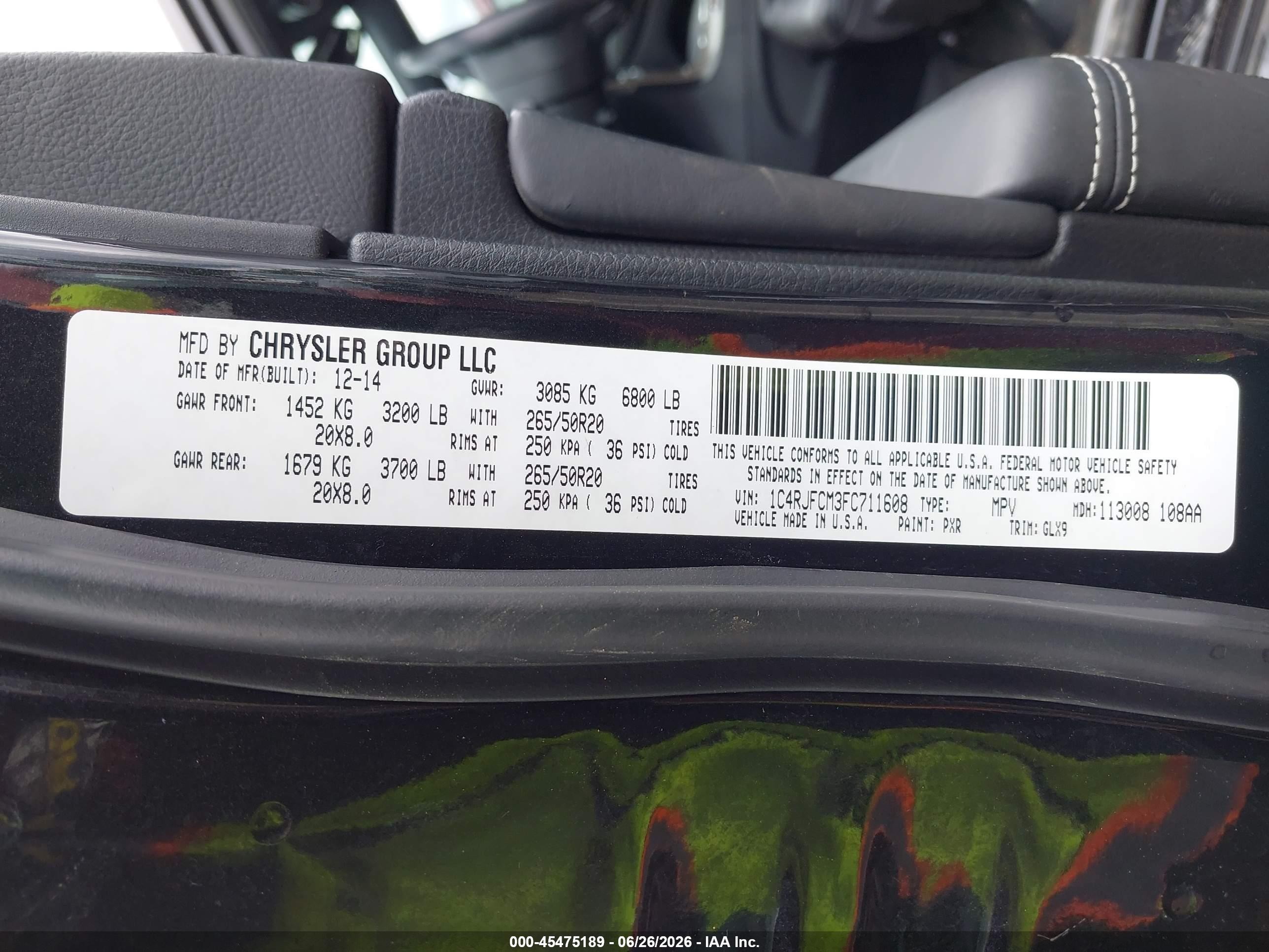 2015 Jeep Grand Cherokee Overland Black vin: 1C4RJFCM3FC711608