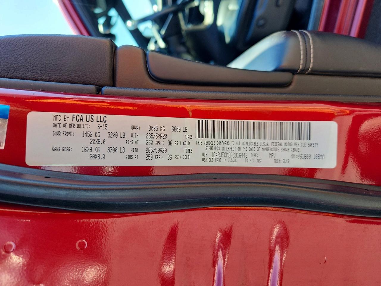 2015 Jeep Grand Cherokee Overland Red vin: 1C4RJFCM3FC916443