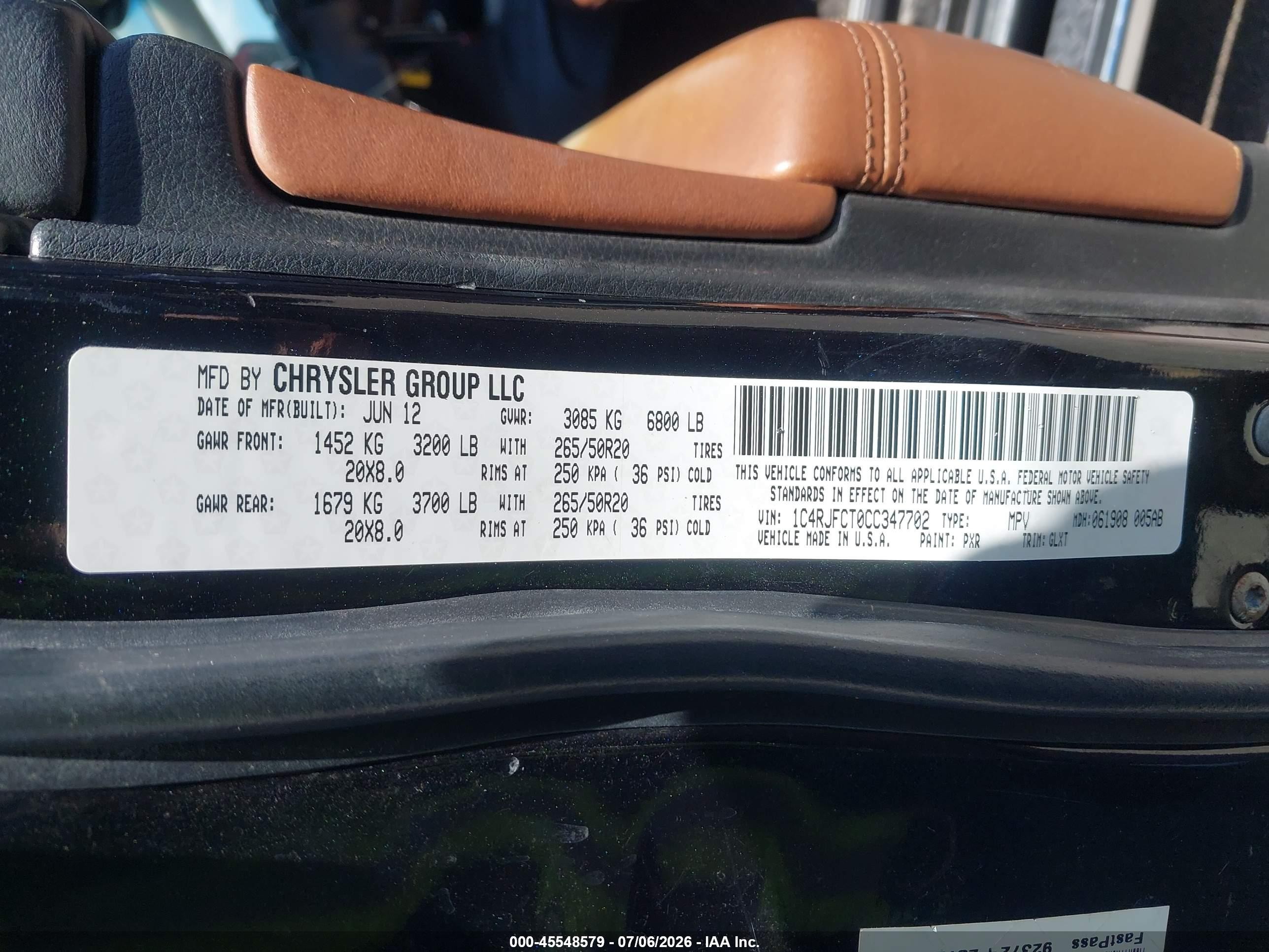 2012 Jeep Grand Cherokee Overland Black vin: 1C4RJFCT0CC347702