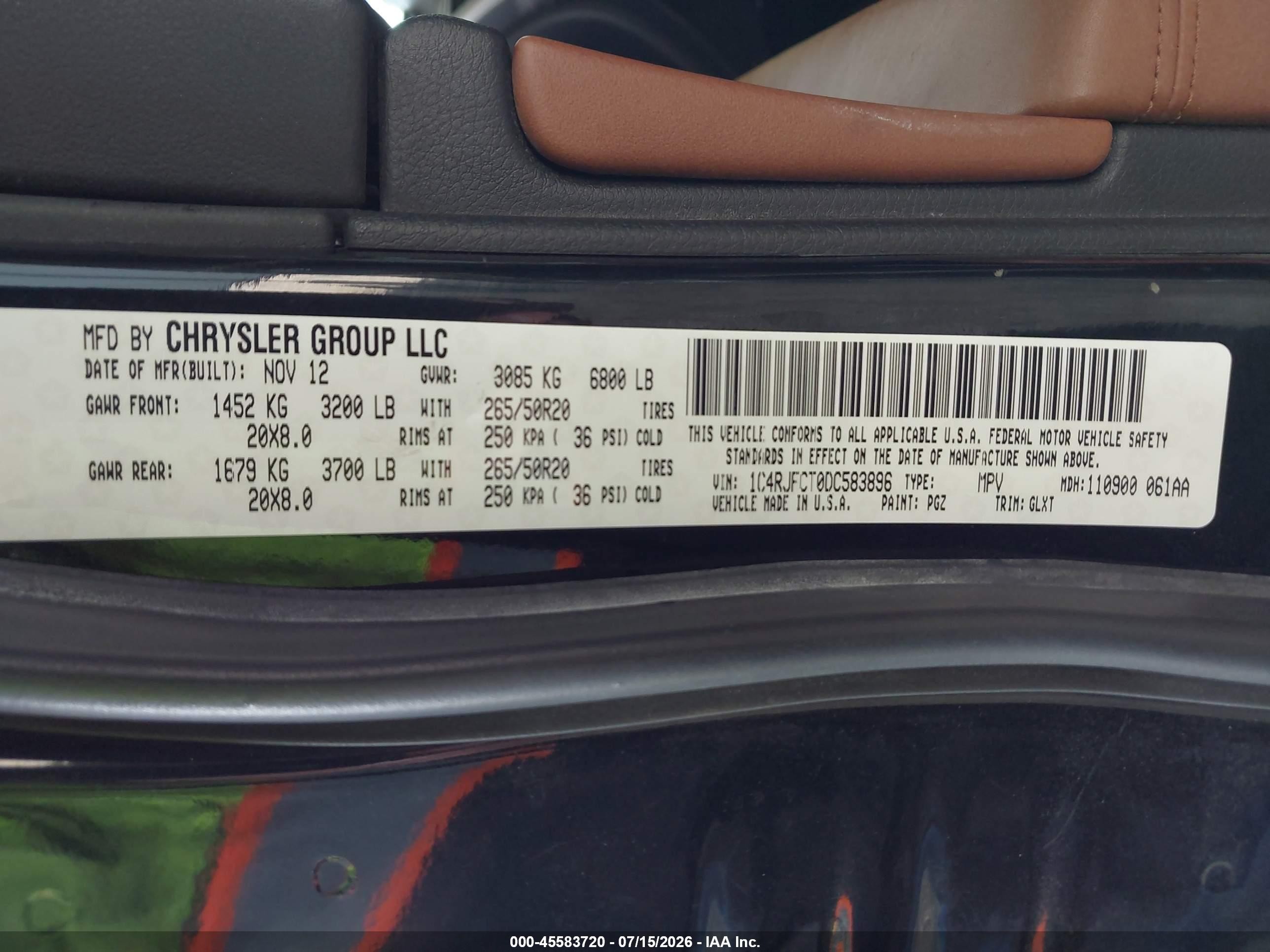 2013 Jeep Grand Cherokee Overland Black vin: 1C4RJFCT0DC583896