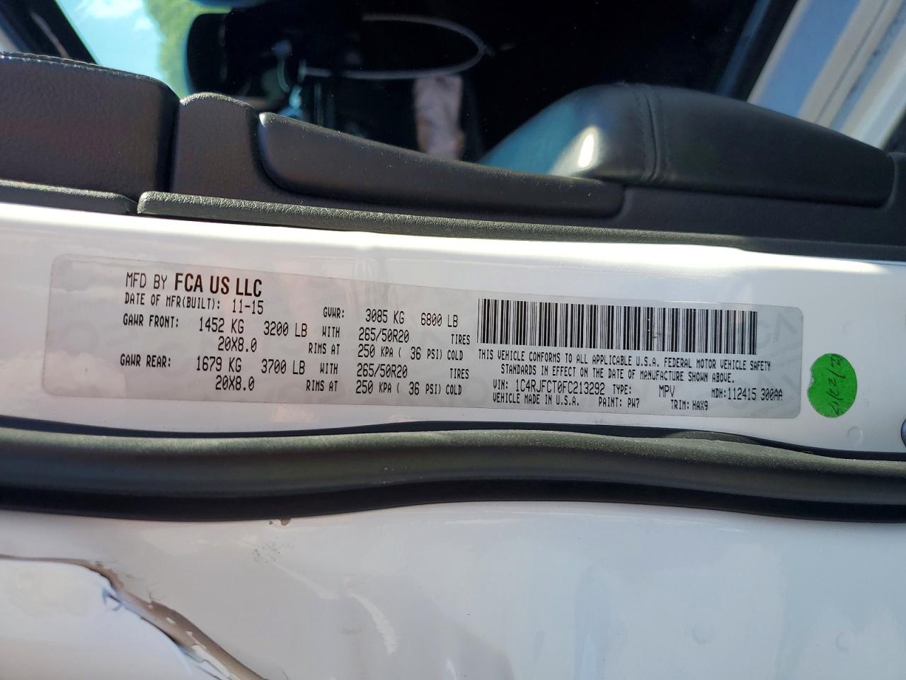 2015 Jeep Grand Cherokee Overland White vin: 1C4RJFCT0FC213292