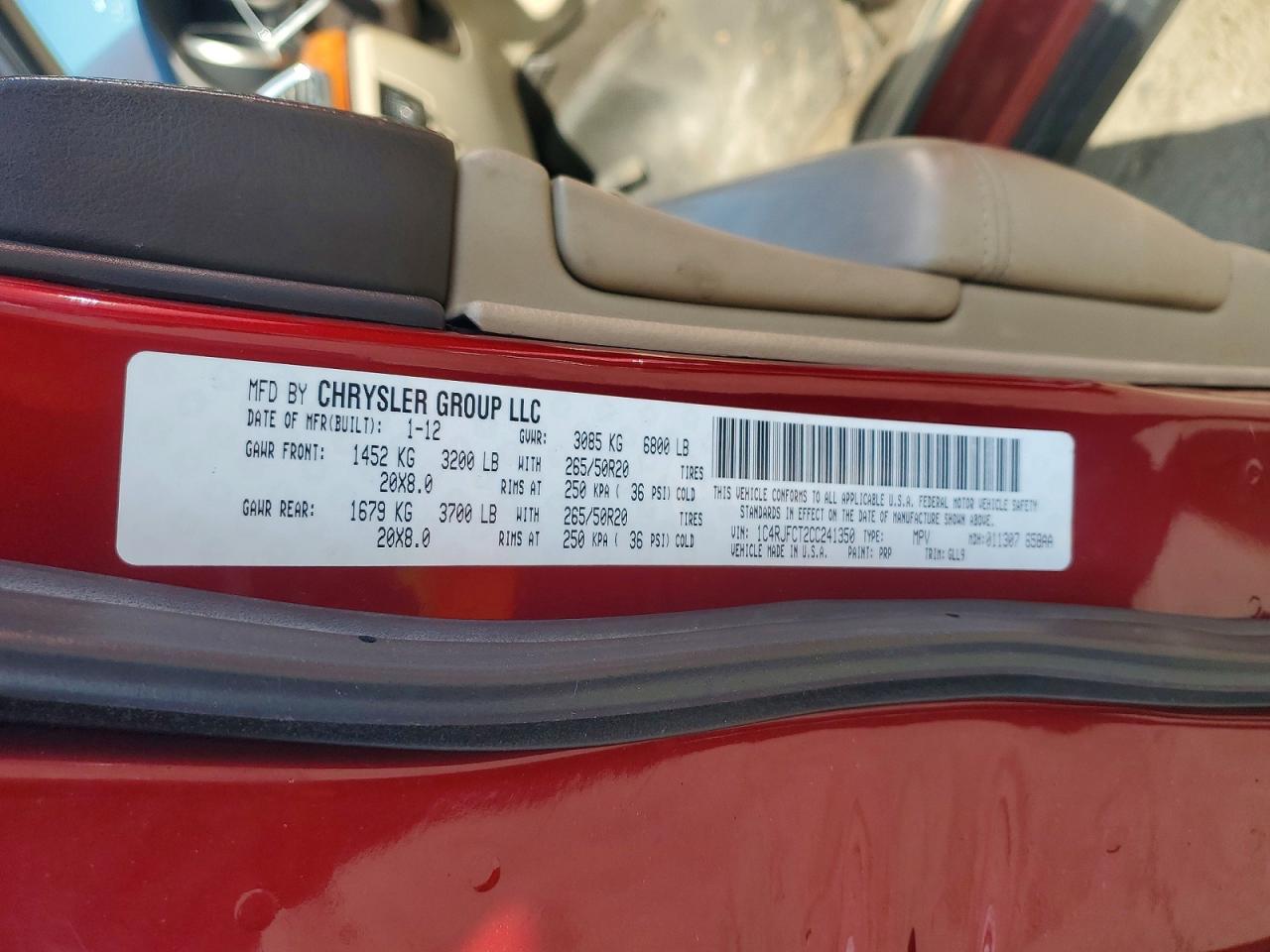 2012 Jeep Grand Cherokee Overland Red vin: 1C4RJFCT2CC241350