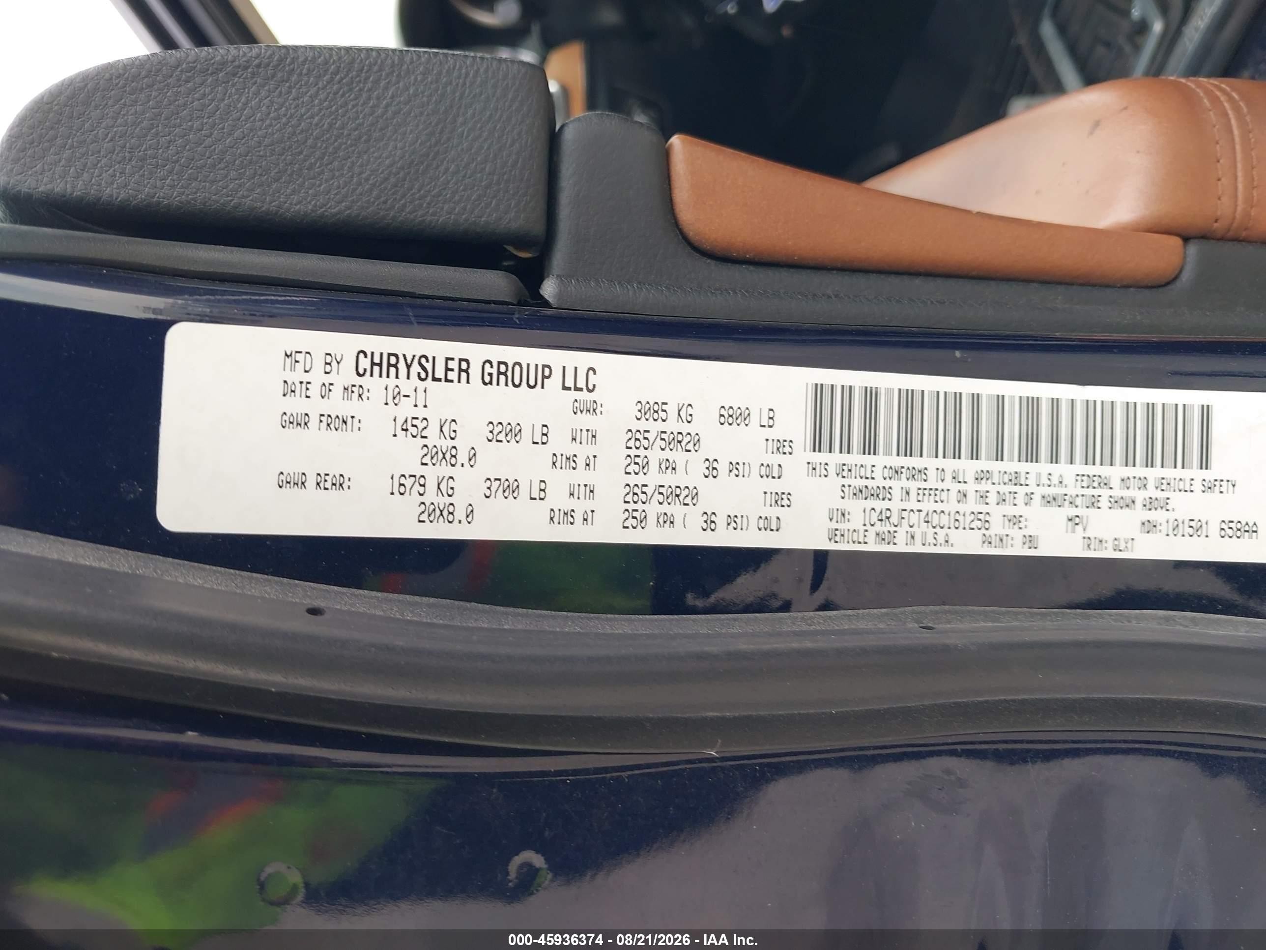 2012 Jeep Grand Cherokee Overland Dark Blue vin: 1C4RJFCT4CC161256