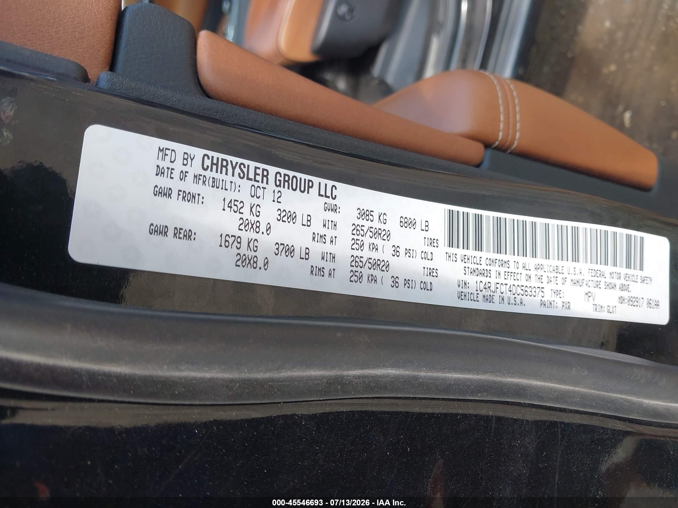 2013 Jeep Grand Cherokee Overland Summit Black vin: 1C4RJFCT4DC563375