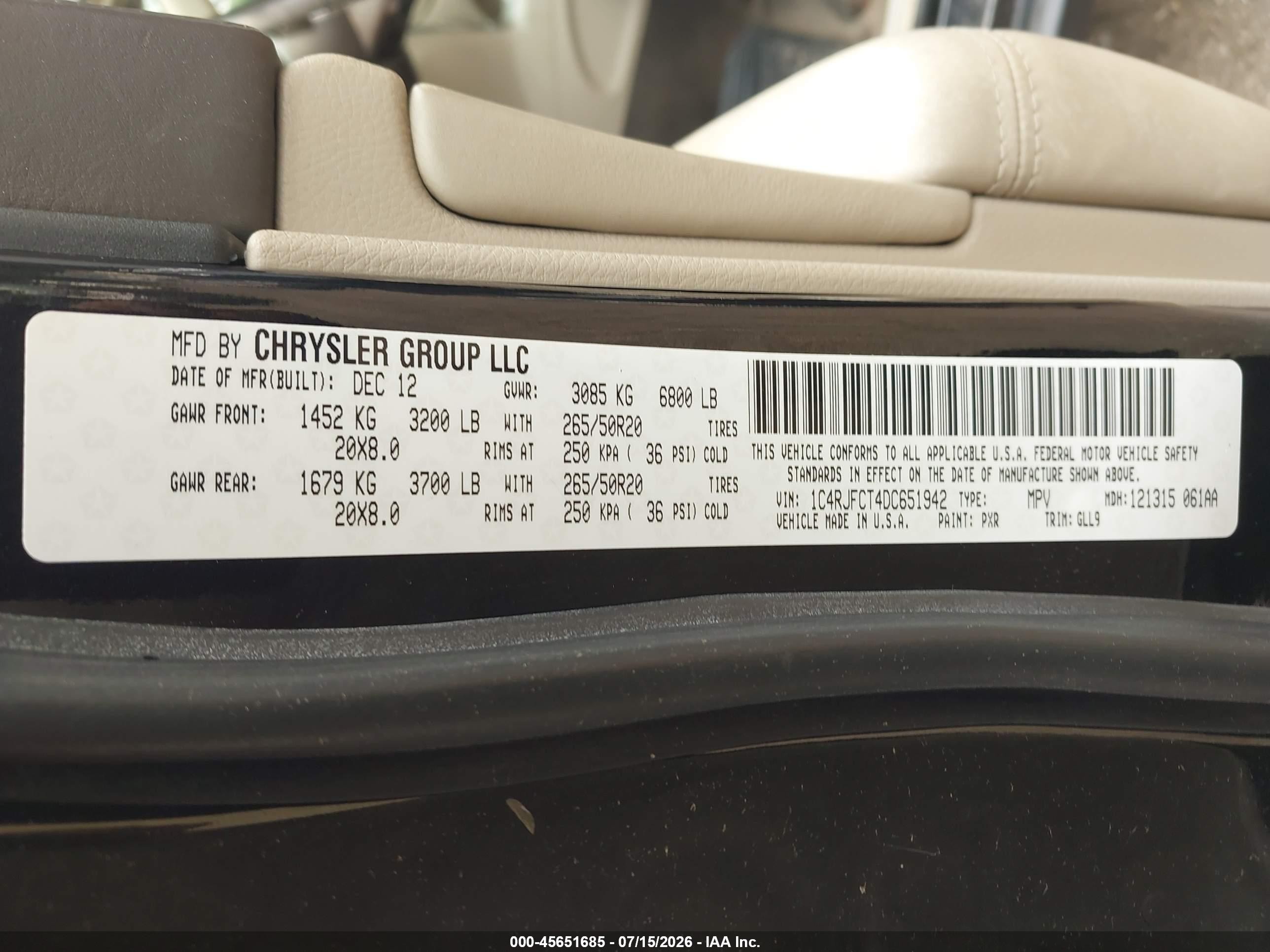 2013 Jeep Grand Cherokee Overland Black vin: 1C4RJFCT4DC651942