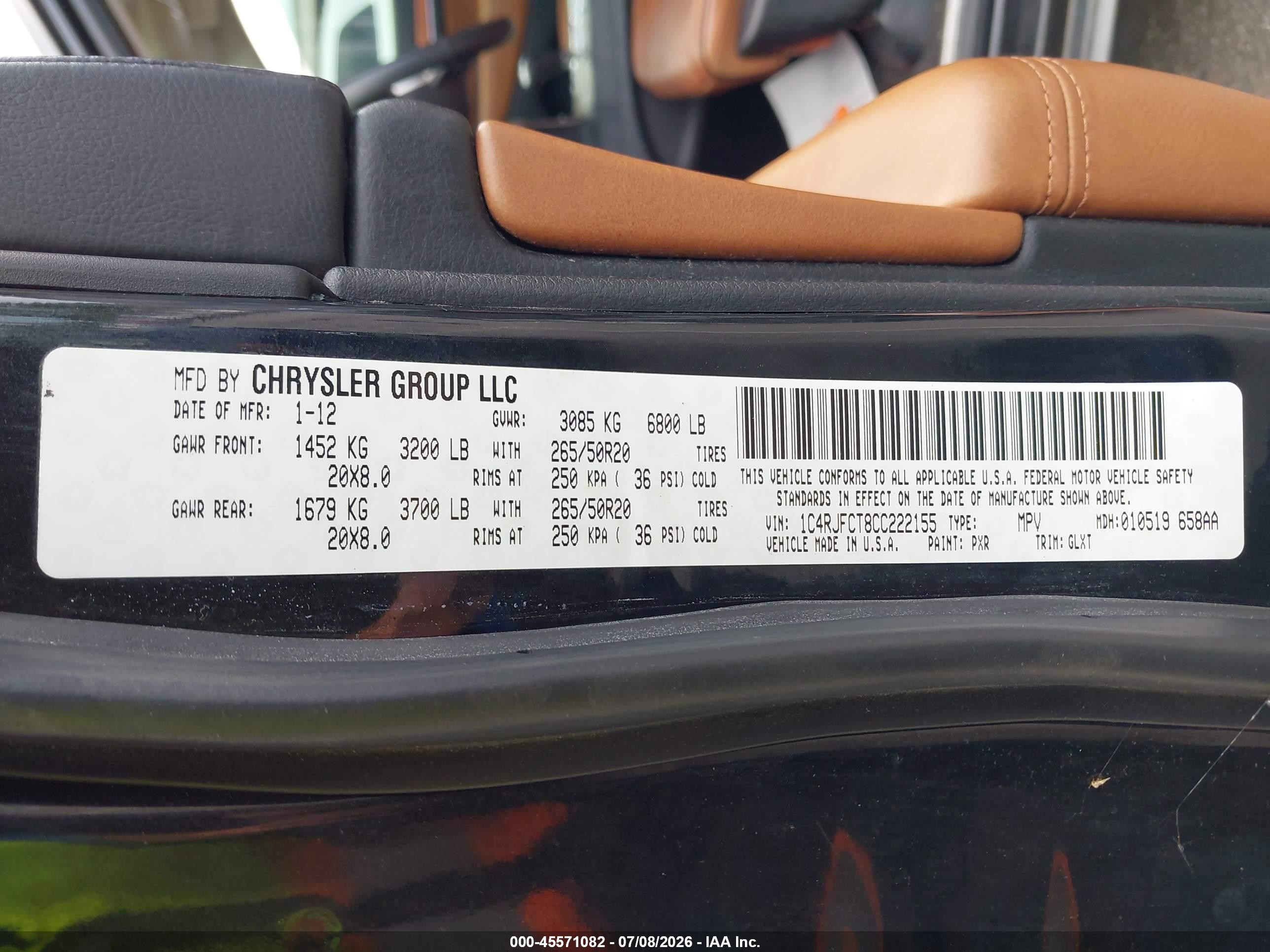 2012 Jeep Grand Cherokee Overland Black vin: 1C4RJFCT8CC222155