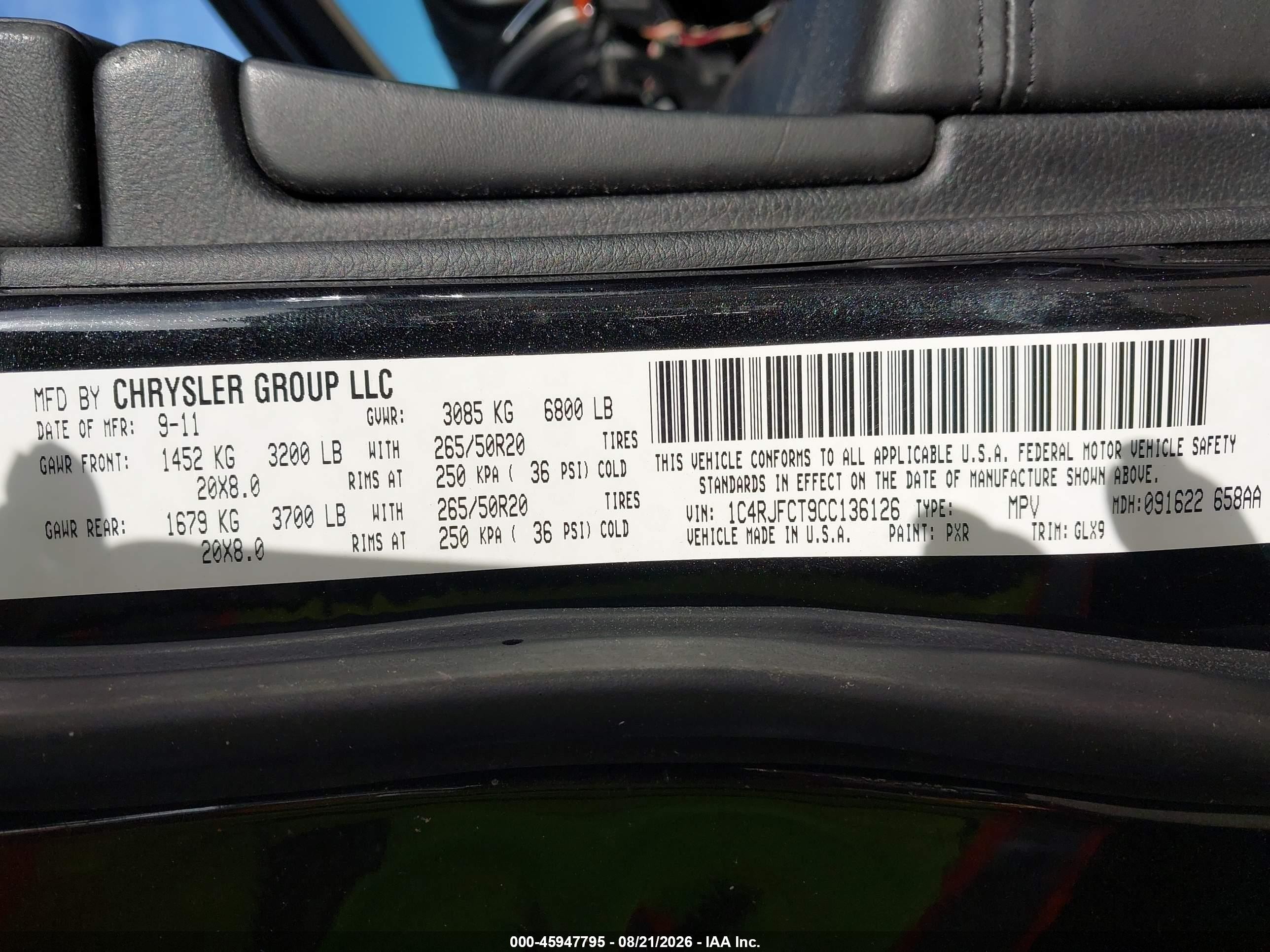 2012 Jeep Grand Cherokee Overland Черный vin: 1C4RJFCT9CC136126