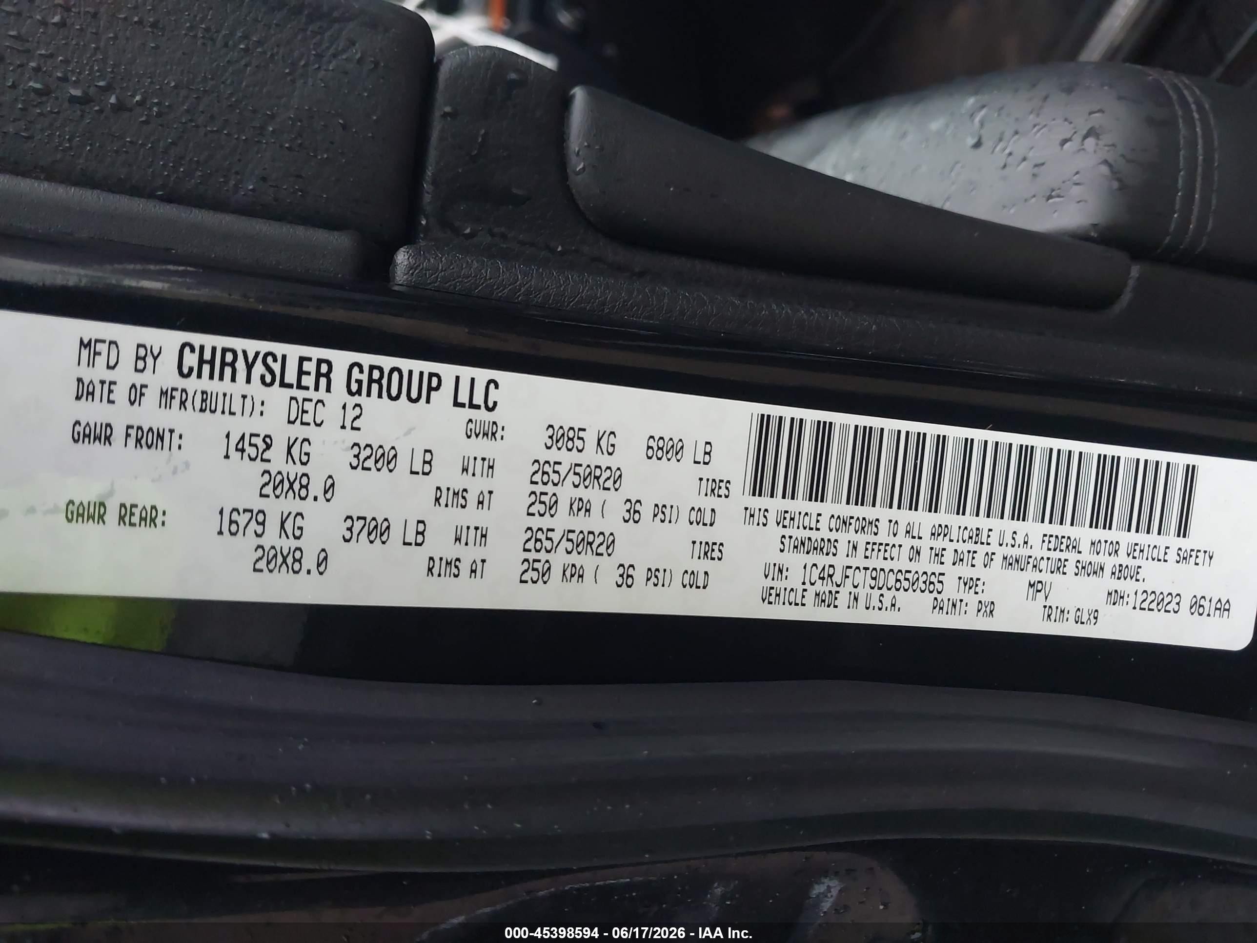 2013 Jeep Grand Cherokee Overland Черный vin: 1C4RJFCT9DC650365