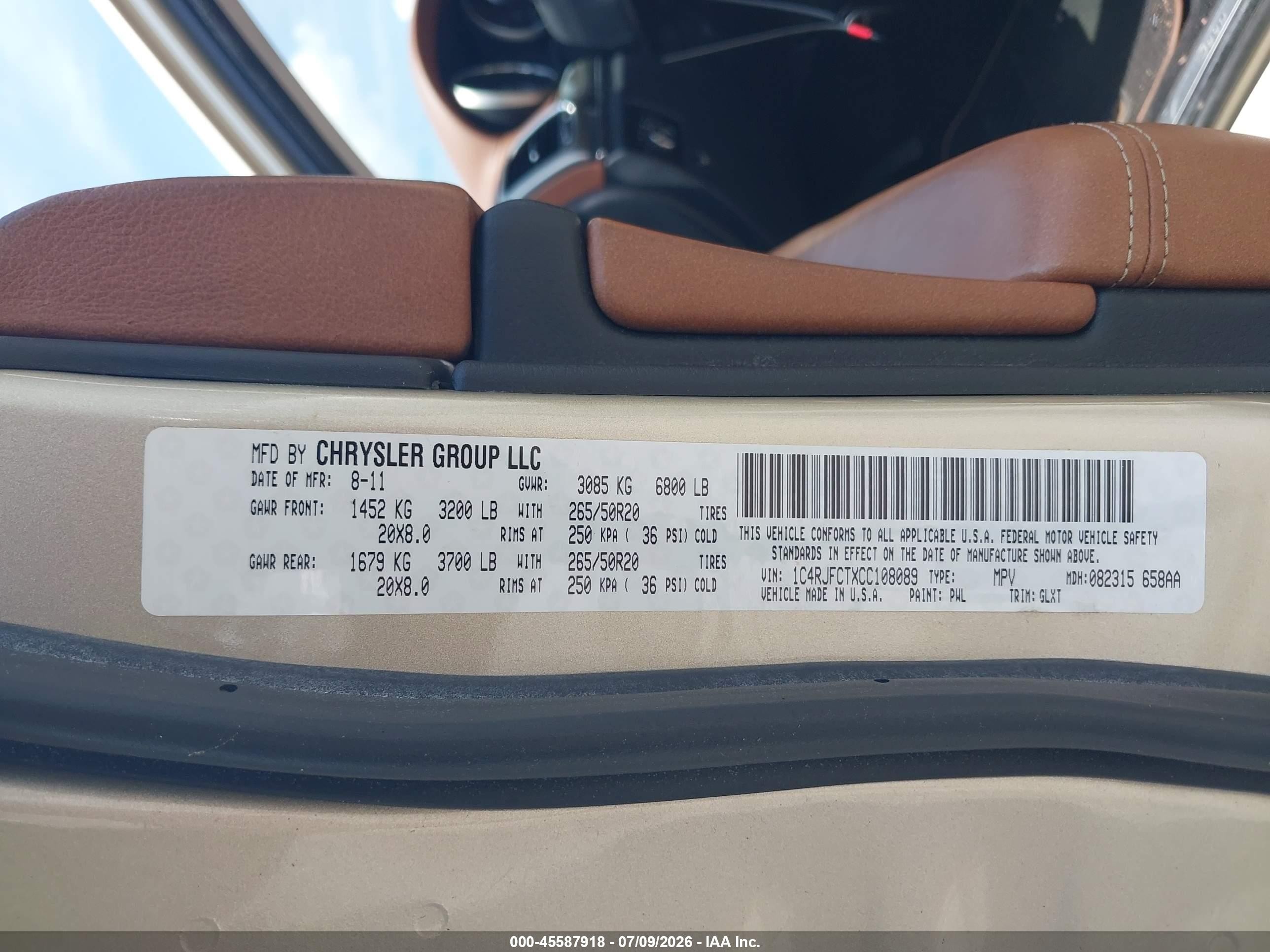 2012 Jeep Grand Cherokee Overland Gold vin: 1C4RJFCTXCC108089