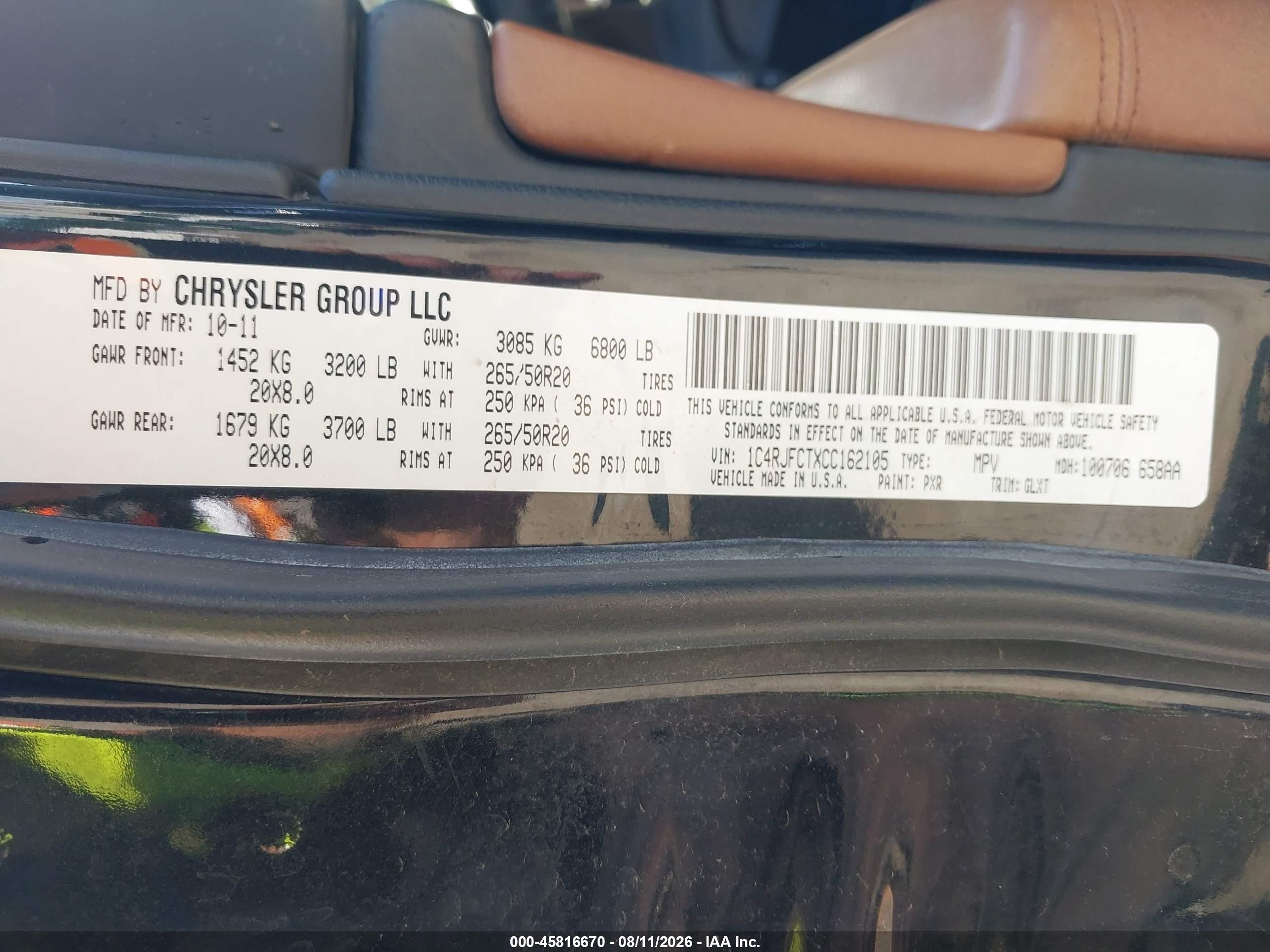 2012 Jeep Grand Cherokee Overland Black vin: 1C4RJFCTXCC162105