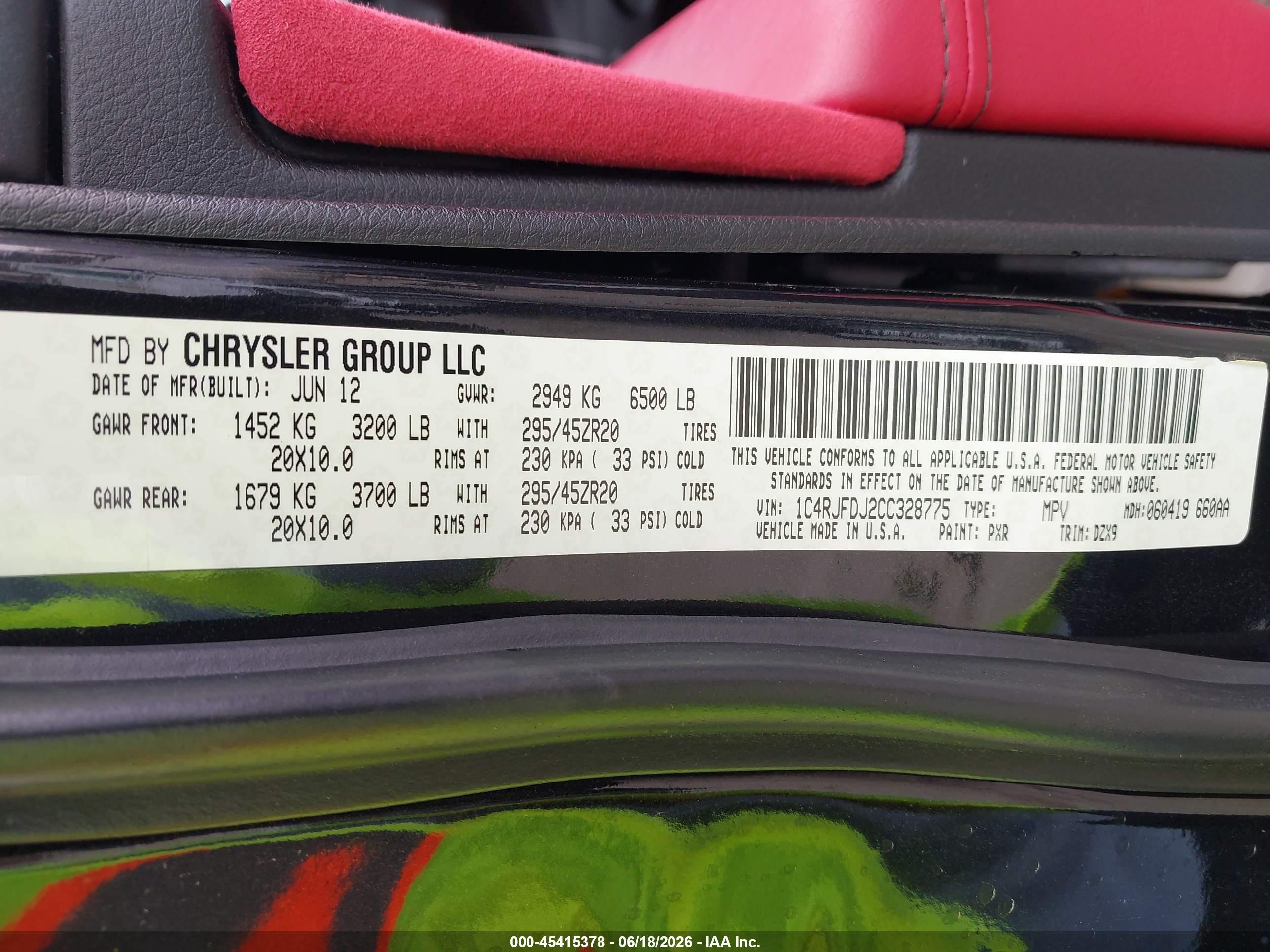 2012 Jeep Grand Cherokee Srt8 Black vin: 1C4RJFDJ2CC328775