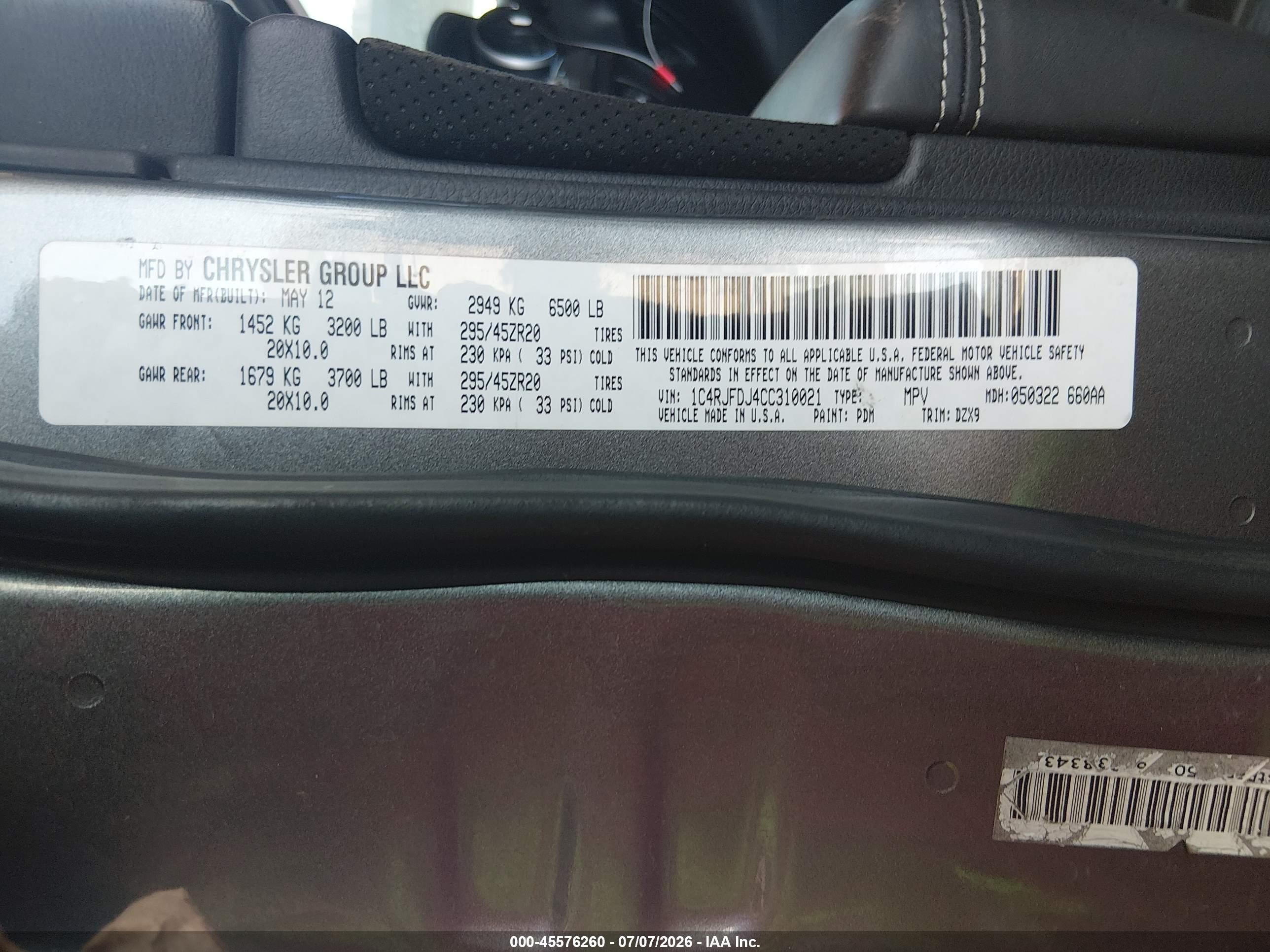 2012 Jeep Grand Cherokee Srt8 Черный vin: 1C4RJFDJ4CC310021