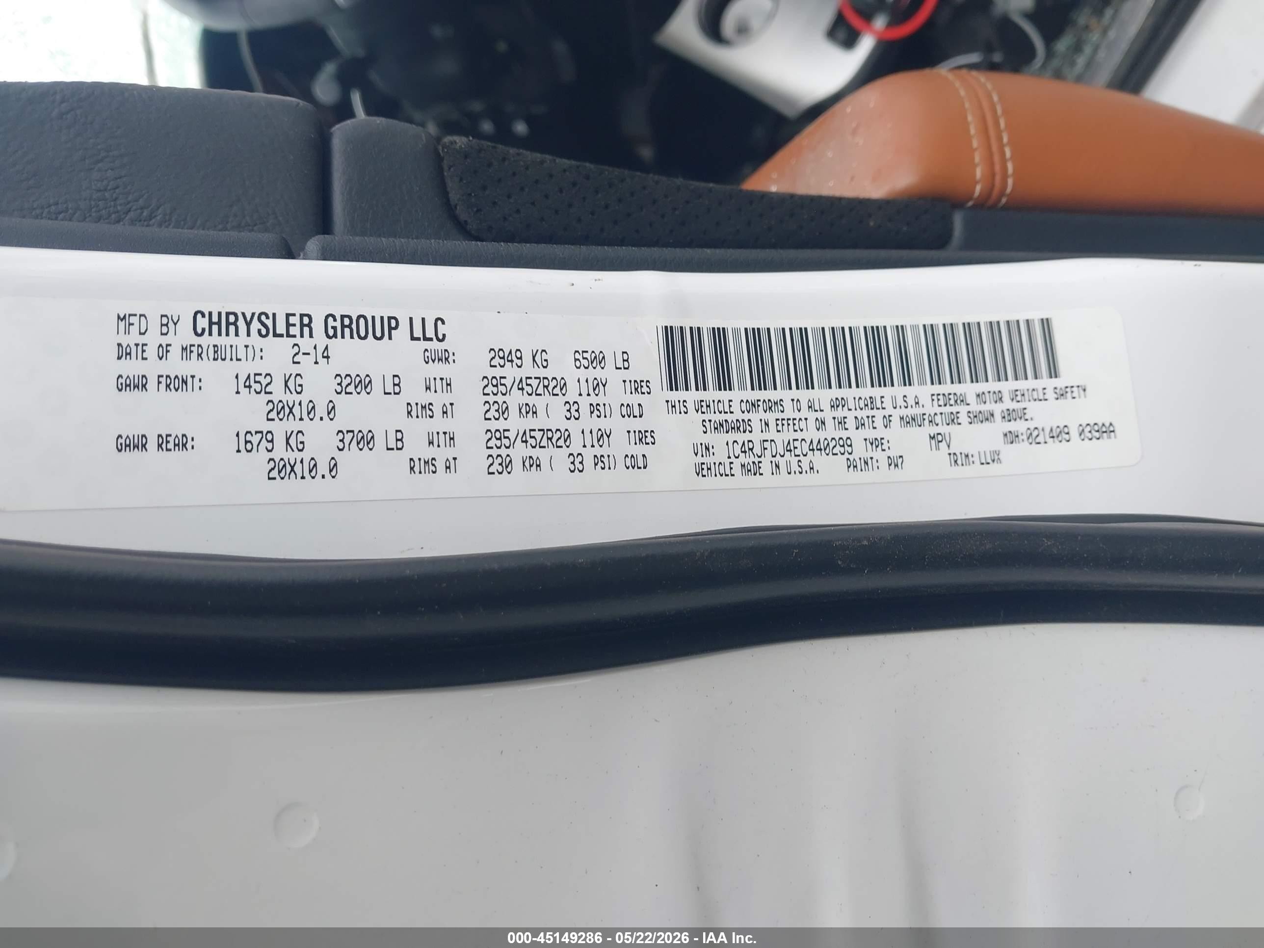 2014 Jeep Grand Cherokee Srt8 White vin: 1C4RJFDJ4EC440299