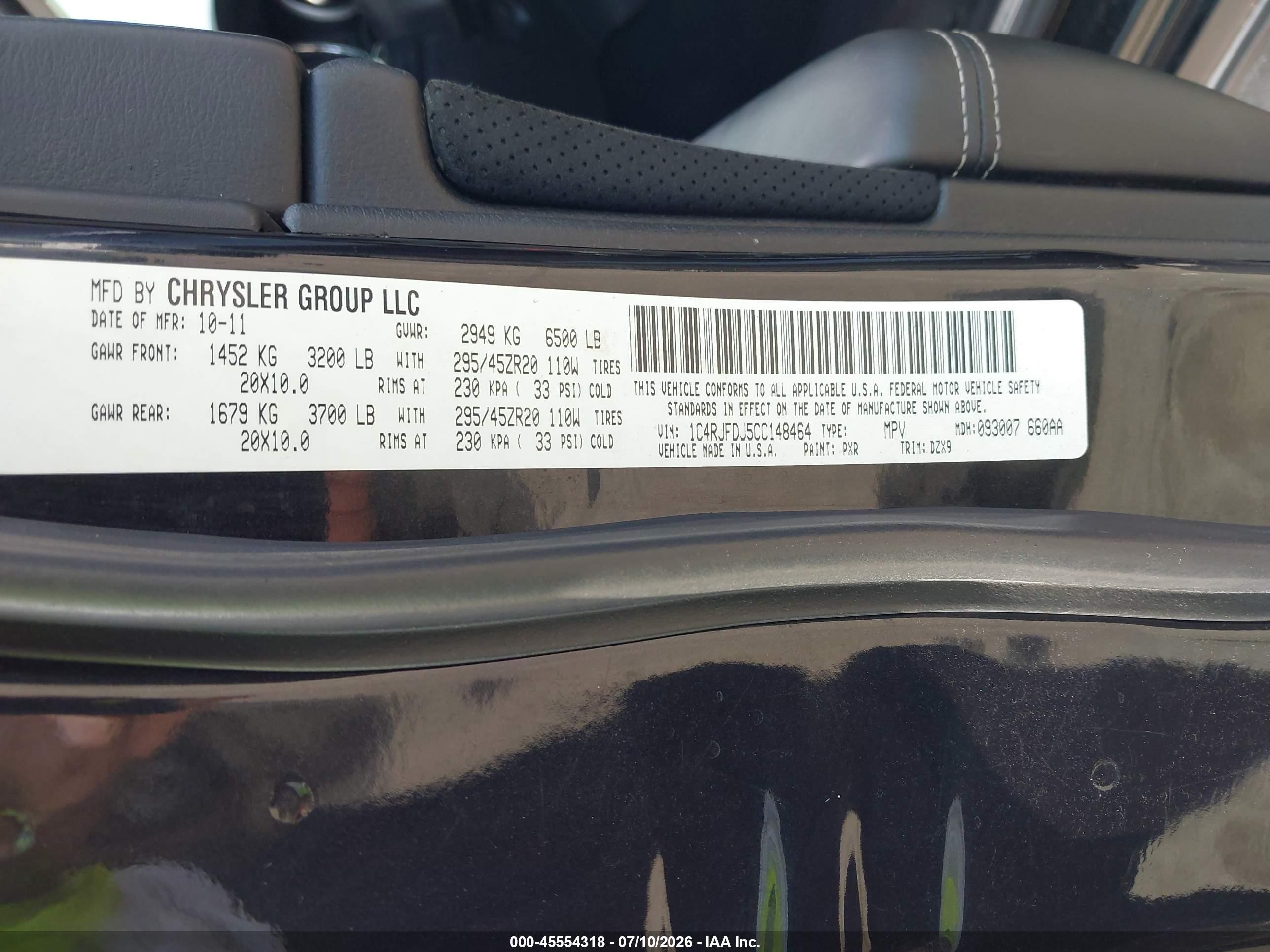 2012 Jeep Grand Cherokee Srt8 Black vin: 1C4RJFDJ5CC148464
