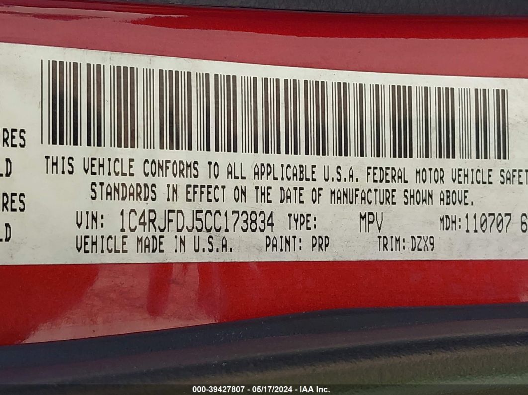 1C4RJFDJ5CC173834 — 2012 JEEP GRAND CHEROKEE | AutoHelperBot