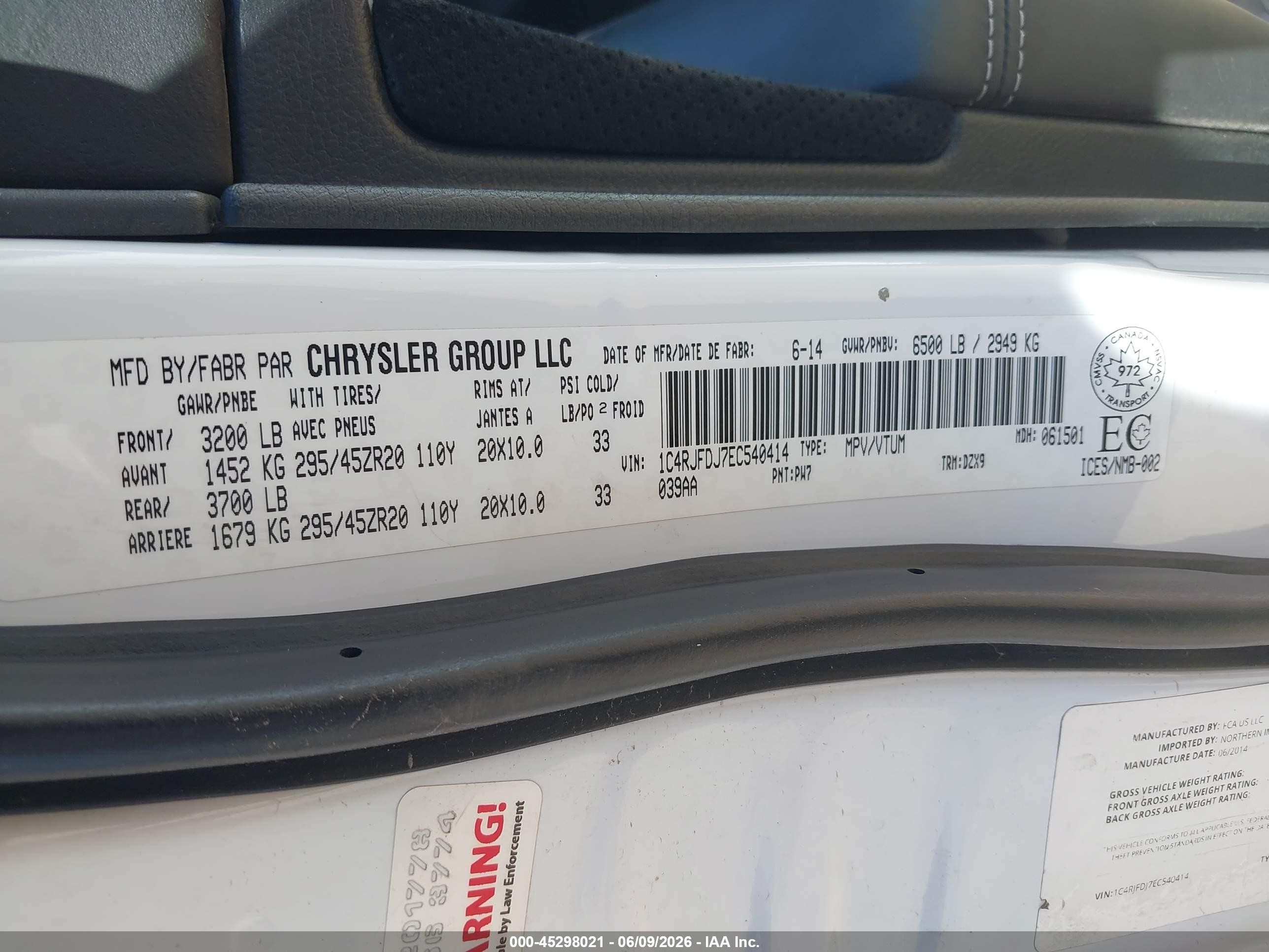 2014 Jeep Grand Cherokee Srt White vin: 1C4RJFDJ7EC540414