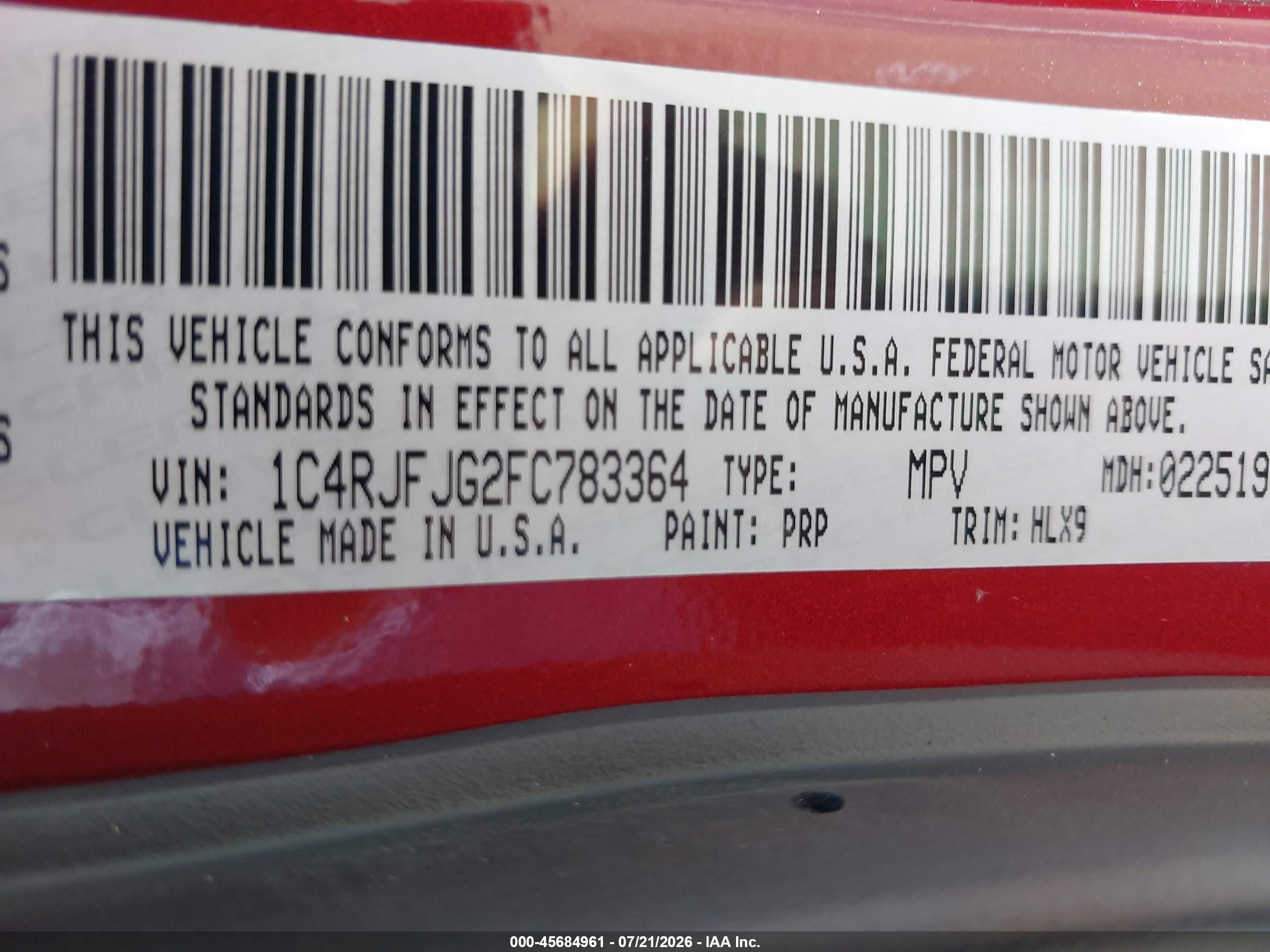 2015 Jeep Grand Cherokee Summit Red vin: 1C4RJFJG2FC783364