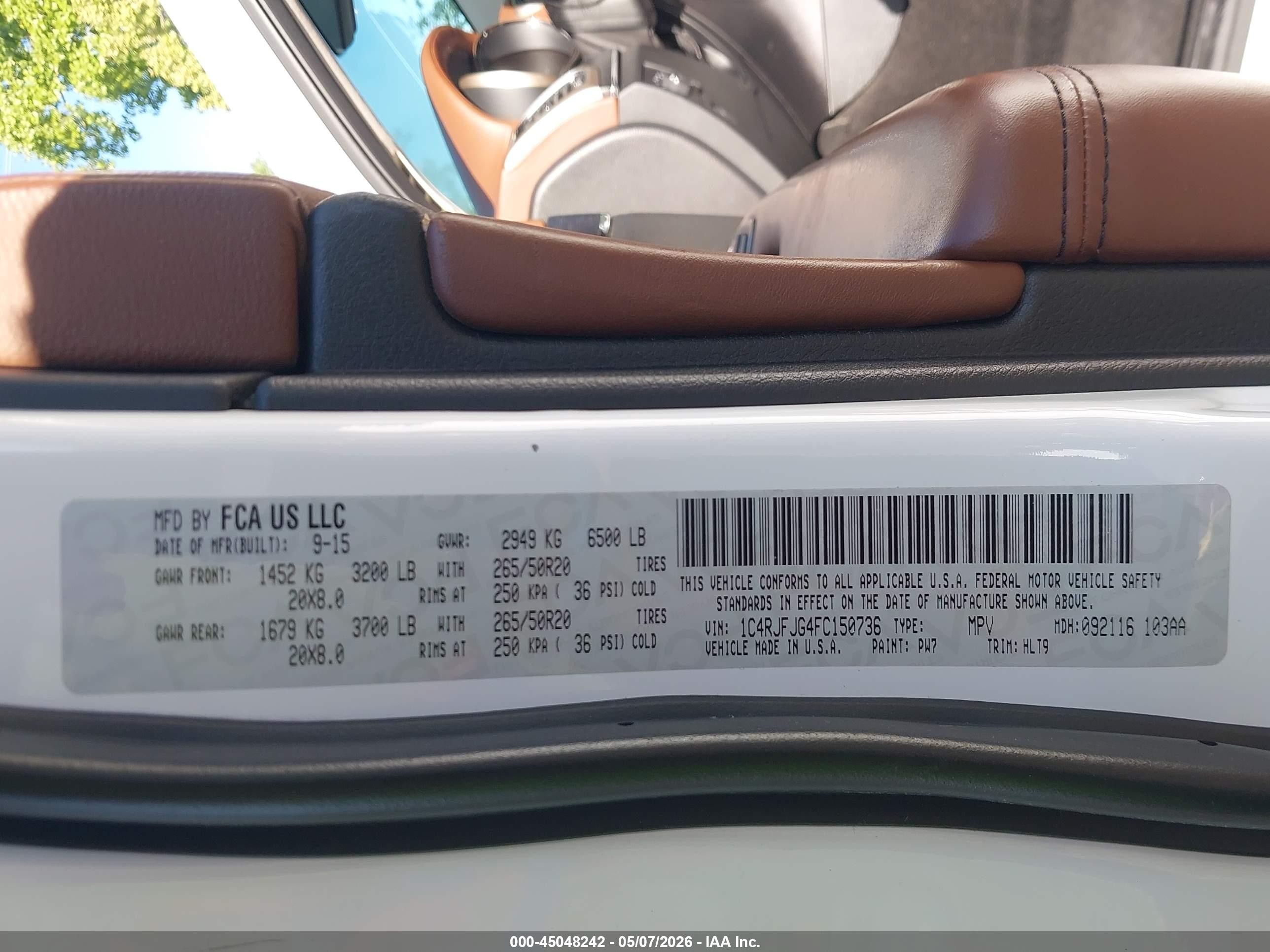 2015 Jeep Grand Cherokee Summit White vin: 1C4RJFJG4FC150736