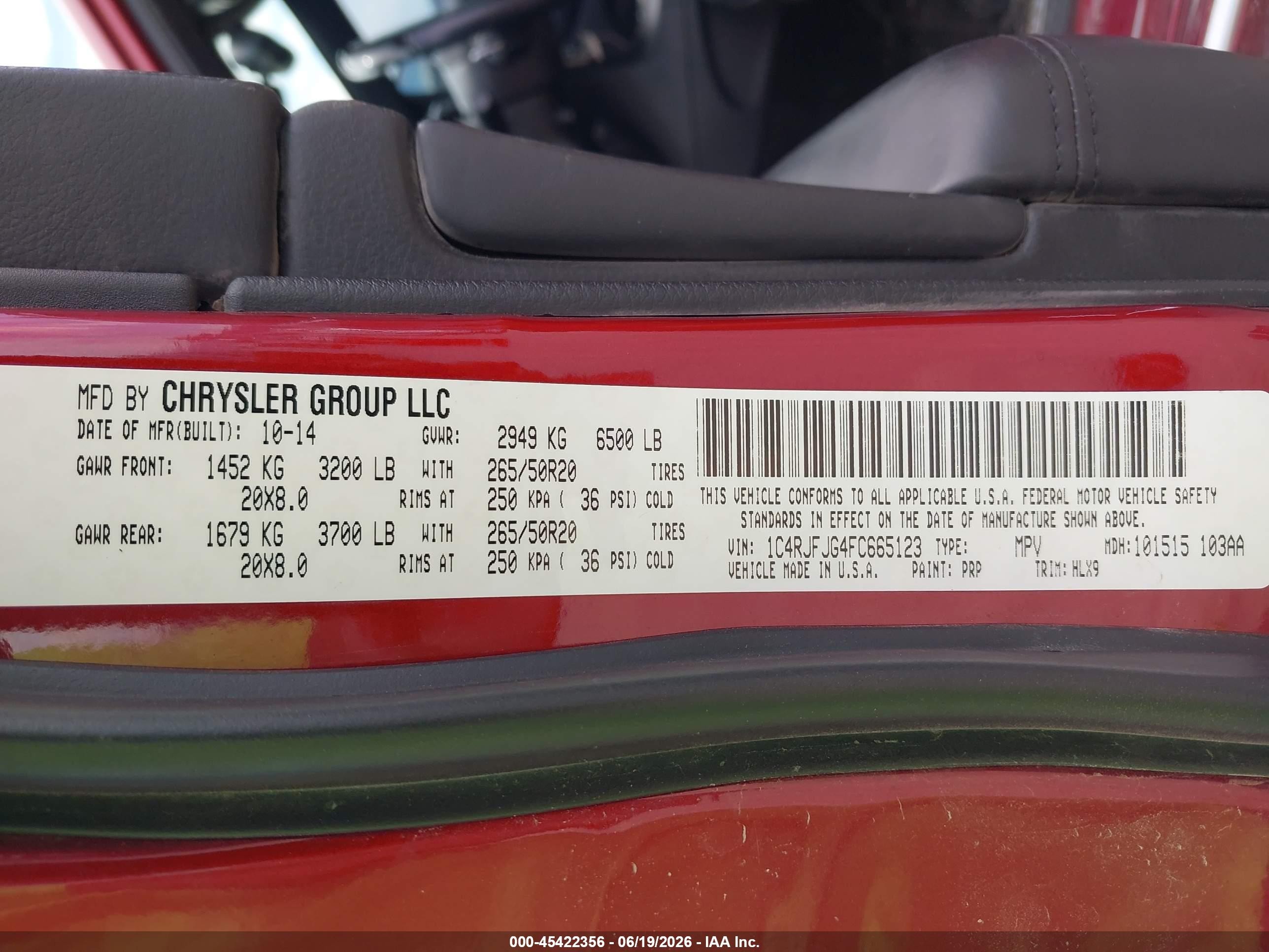 2015 Jeep Grand Cherokee Summit Red vin: 1C4RJFJG4FC665123