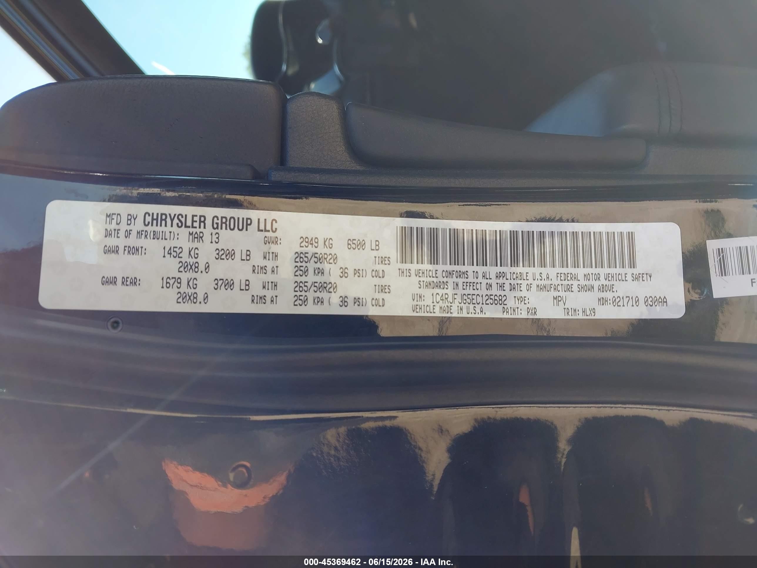 2014 Jeep Grand Cherokee   Black vin: 1C4RJFJG5EC125682