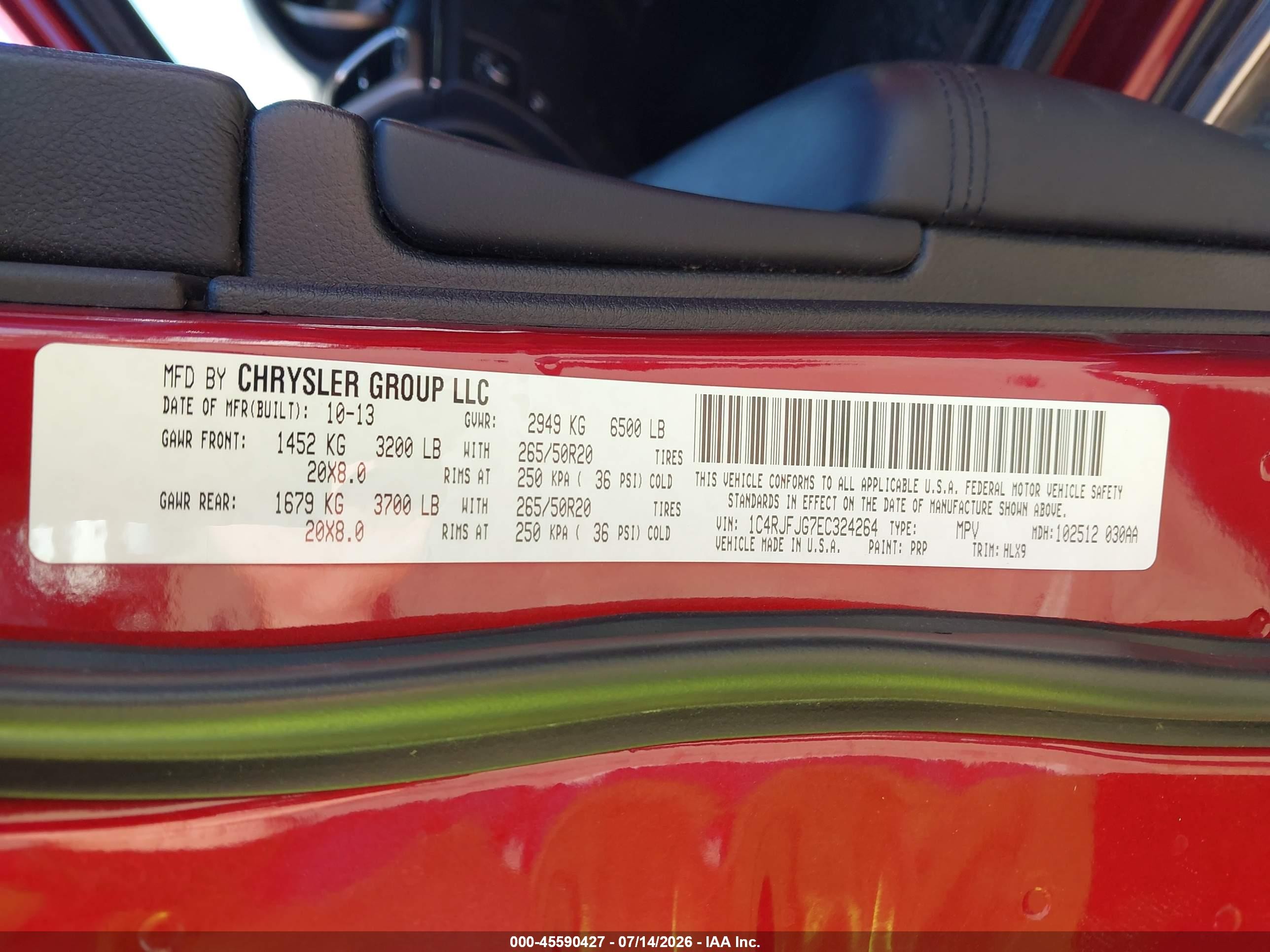 2014 Jeep Grand Cherokee Summit Red vin: 1C4RJFJG7EC324264