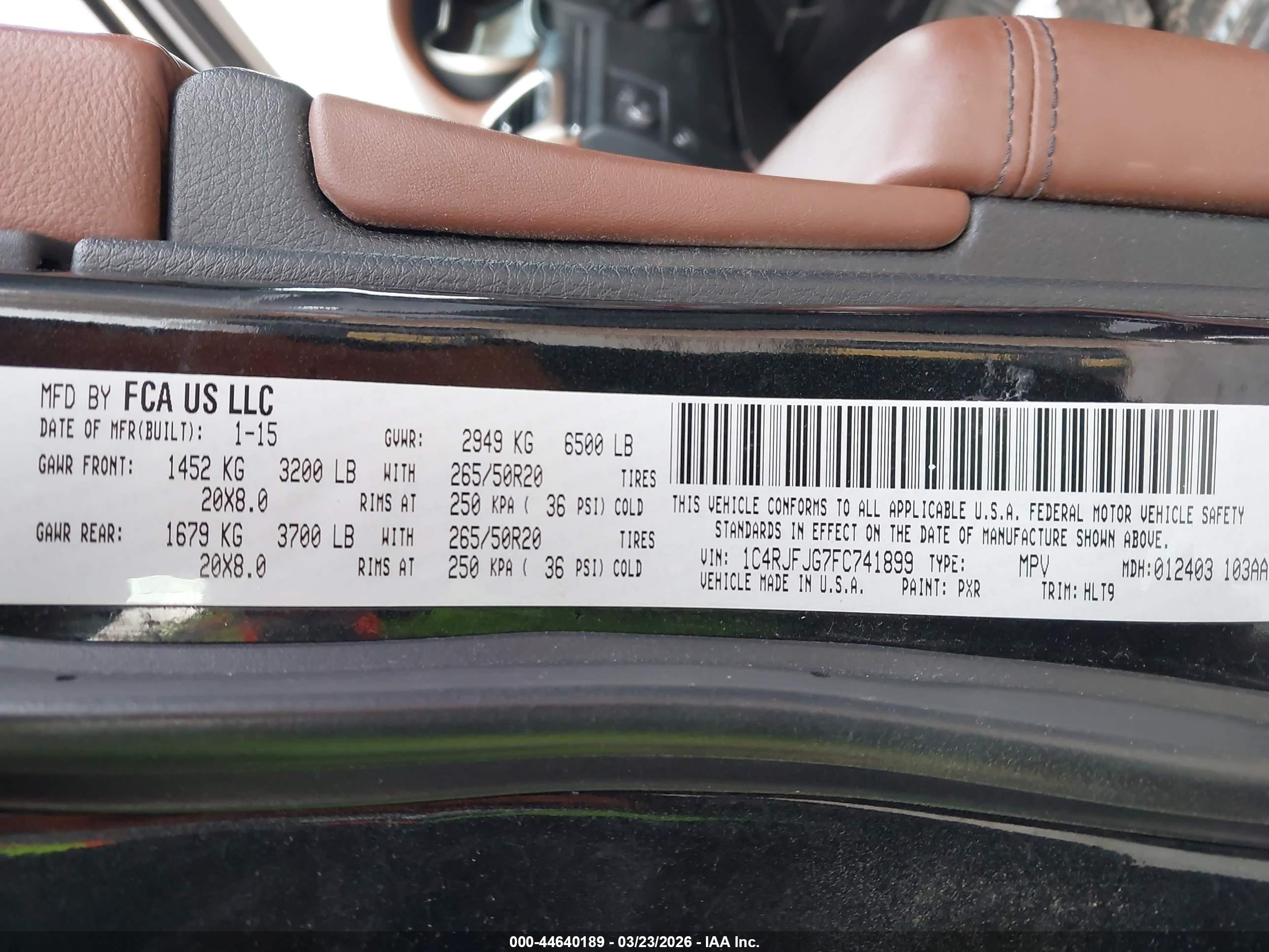 2015 Jeep Grand Cherokee Summit Black vin: 1C4RJFJG7FC741899