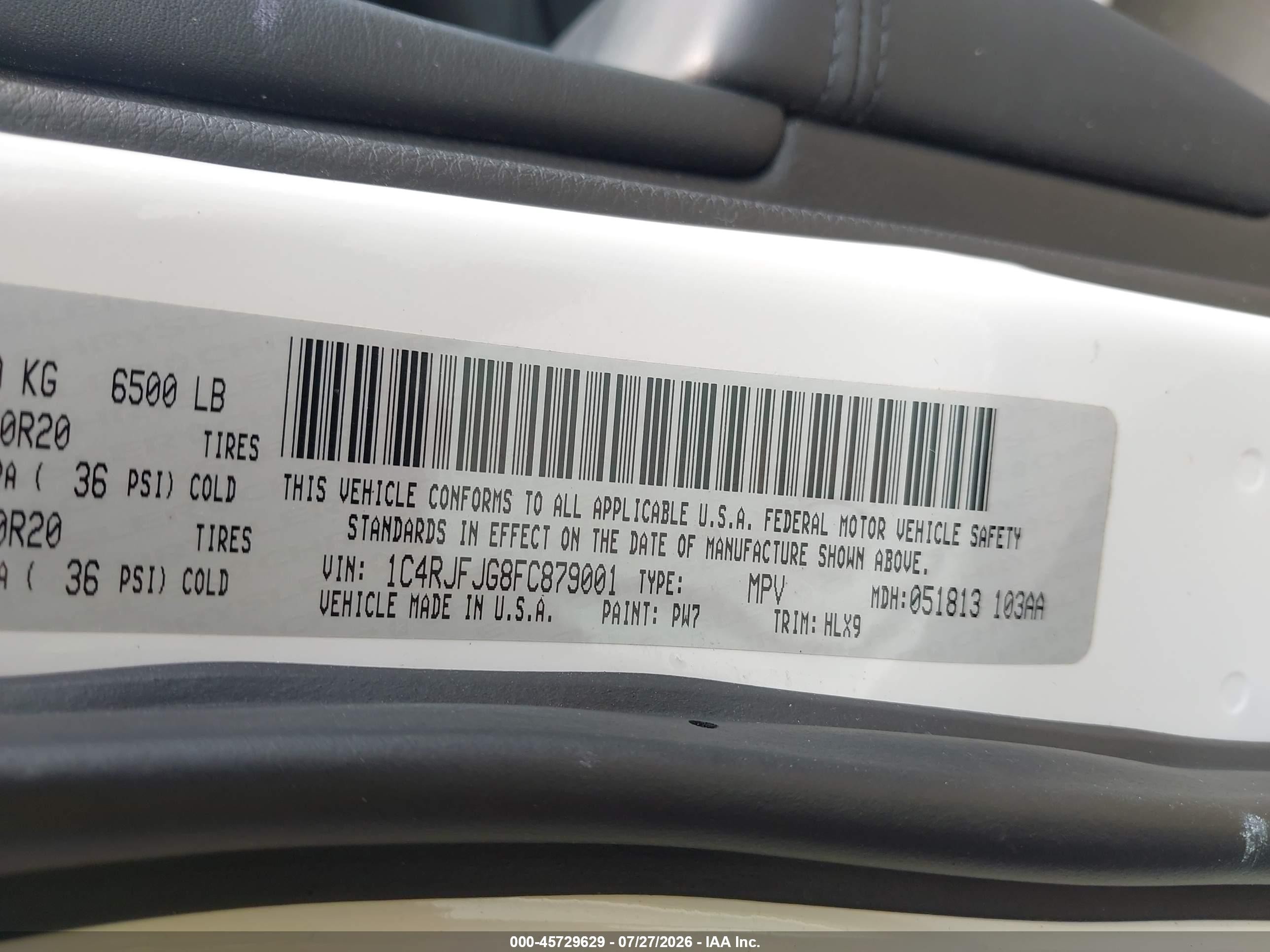 2015 Jeep Grand Cherokee Summit White vin: 1C4RJFJG8FC879001