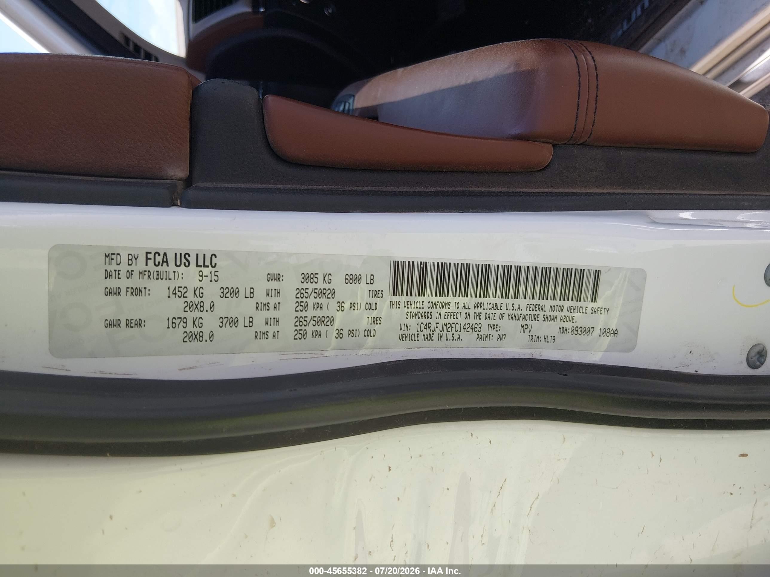 2015 Jeep Grand Cherokee Summit White vin: 1C4RJFJM2FC142463