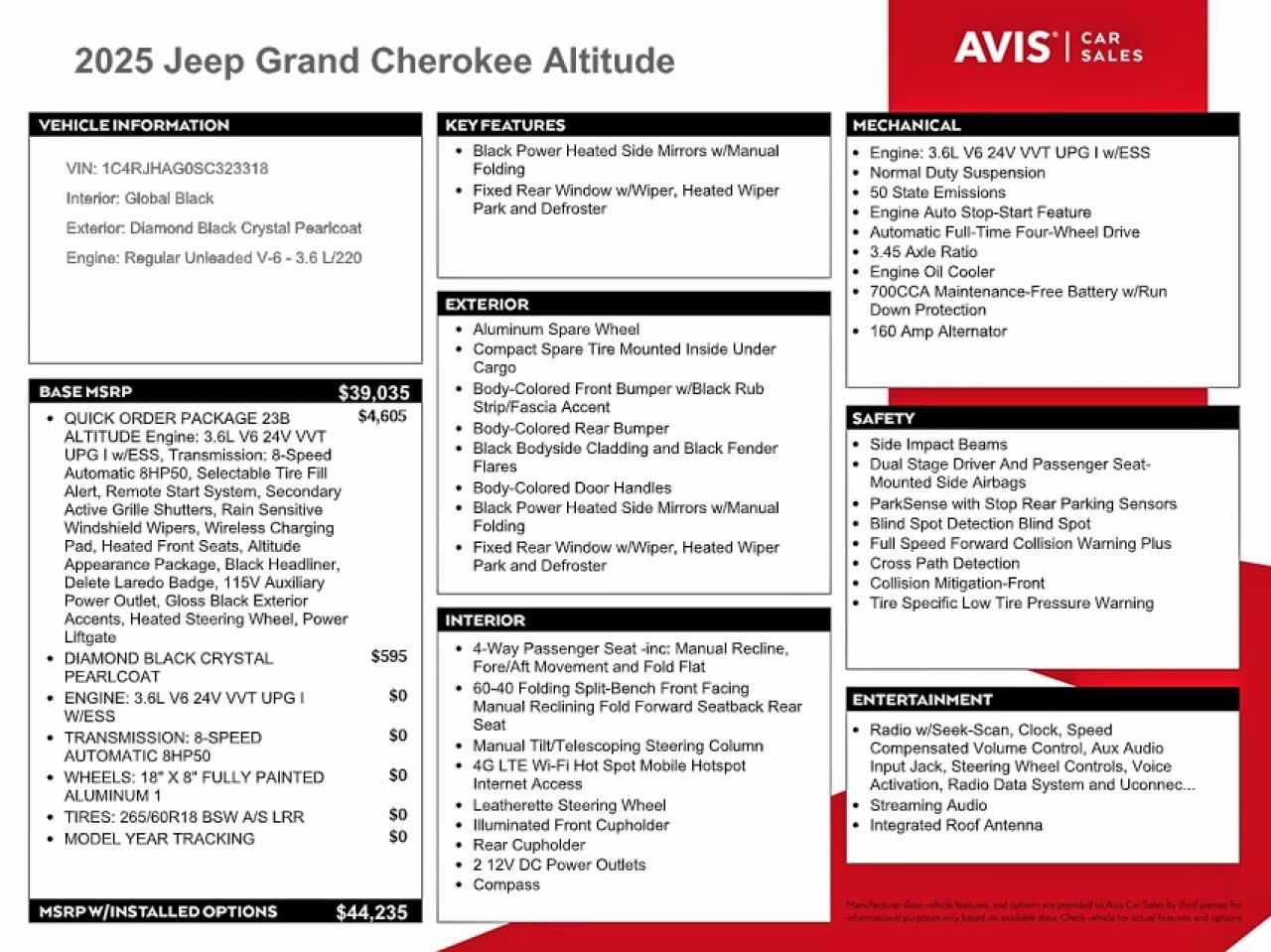 2025 Jeep Grand Cherokee Laredo Black vin: 1C4RJHAG0SC323318