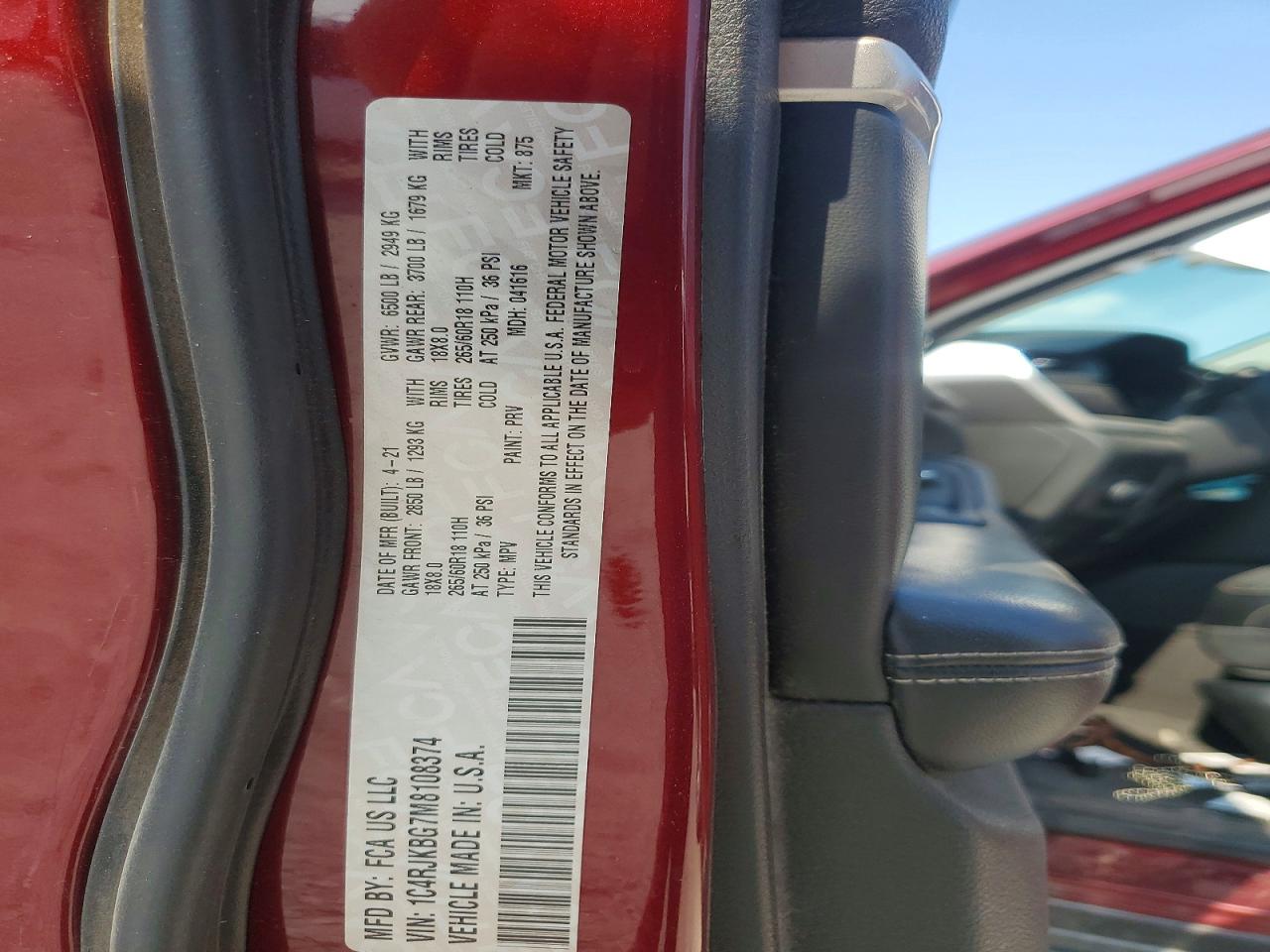 2021 Jeep Grand Cherokee L Limited Maroon vin: 1C4RJKBG7M8108374