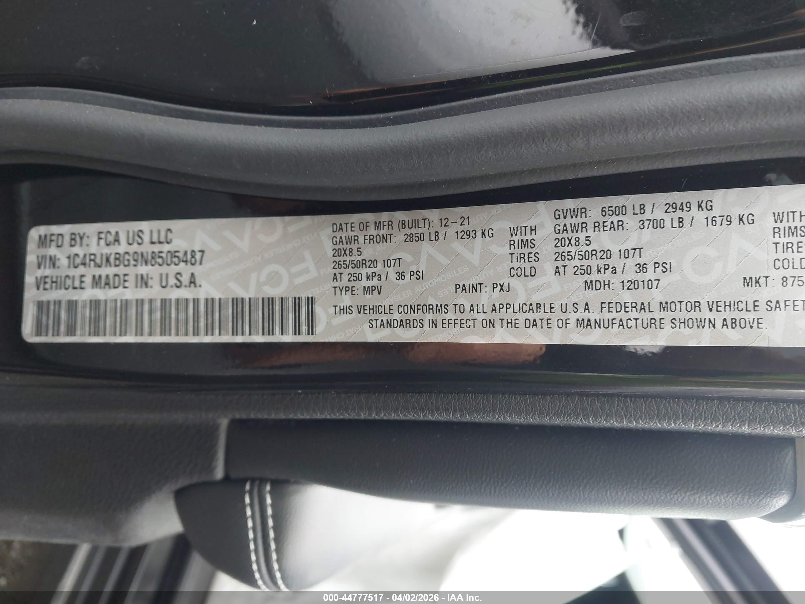 2022 Jeep Grand Cherokee L Limited 4x4 Черный vin: 1C4RJKBG9N8505487