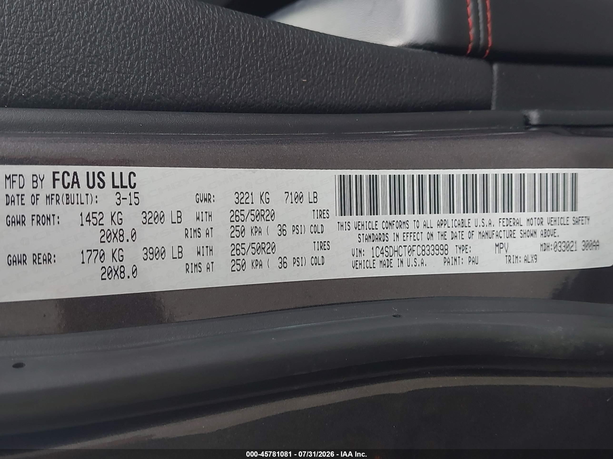 2015 Dodge Durango R/t Серый vin: 1C4SDHCT0FC833998