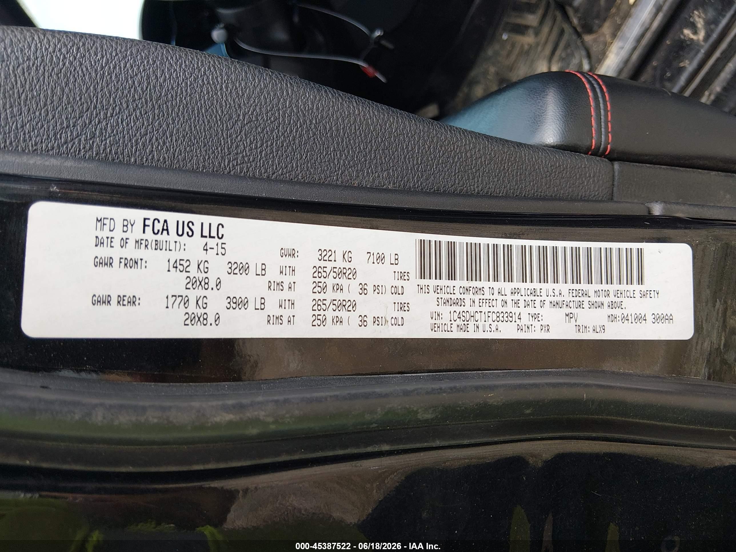 2015 Dodge Durango R/t Black vin: 1C4SDHCT1FC833914