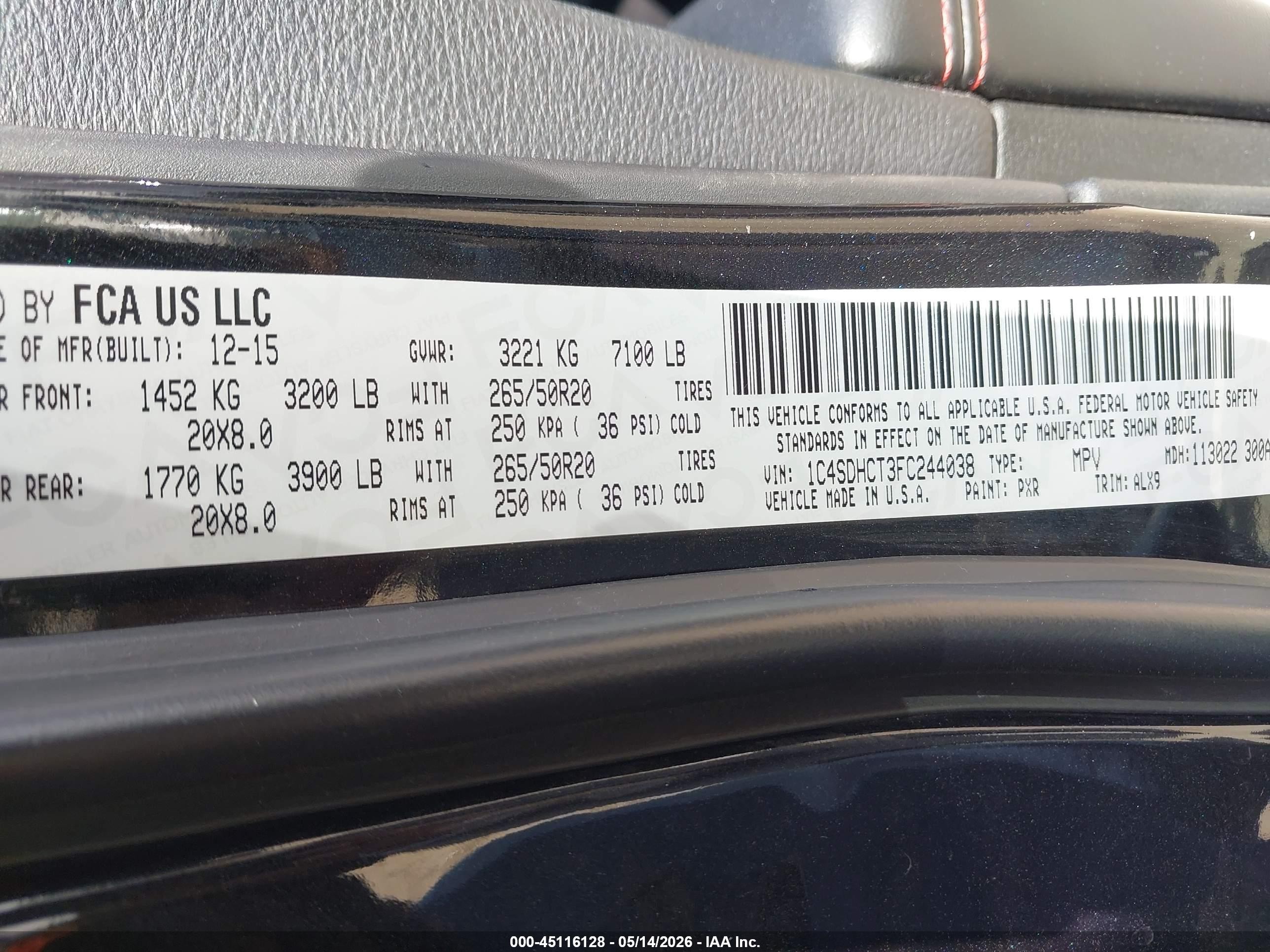 2015 Dodge Durango R/t Black vin: 1C4SDHCT3FC244038
