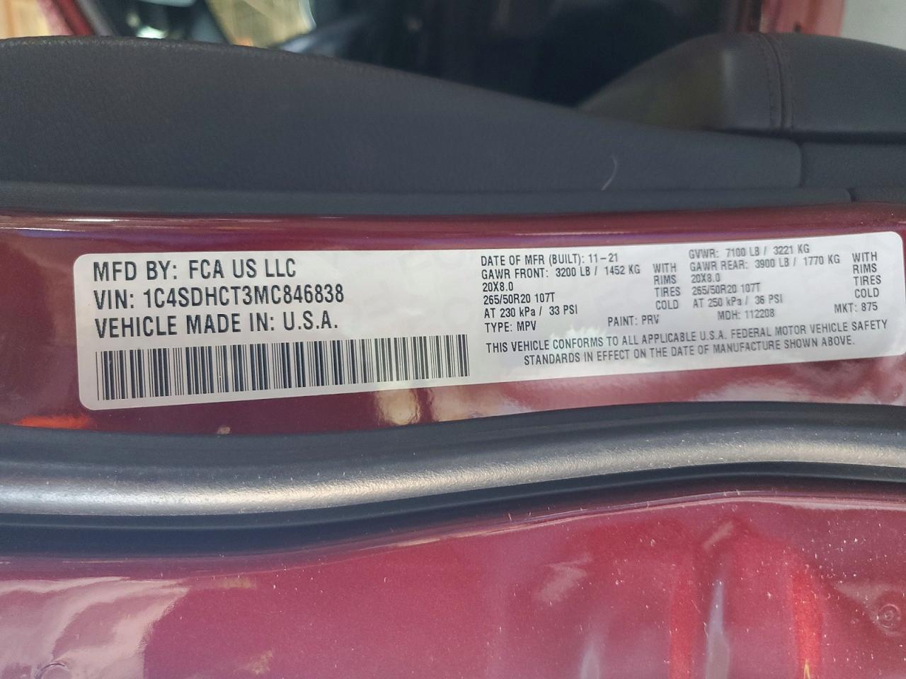 2021 Dodge Durango R/t Burgundy vin: 1C4SDHCT3MC846838
