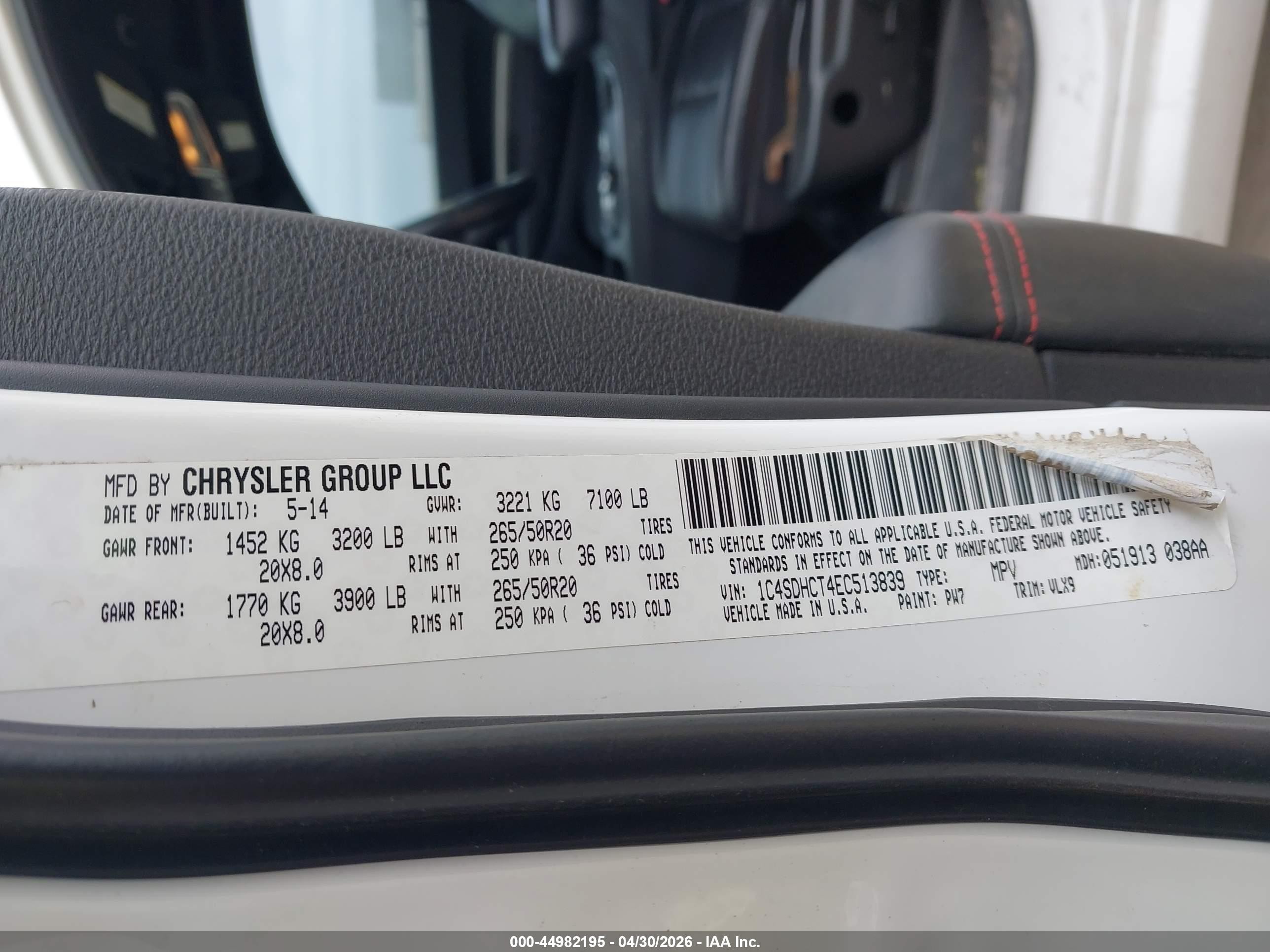 2014 Dodge Durango R/t White vin: 1C4SDHCT4EC513839